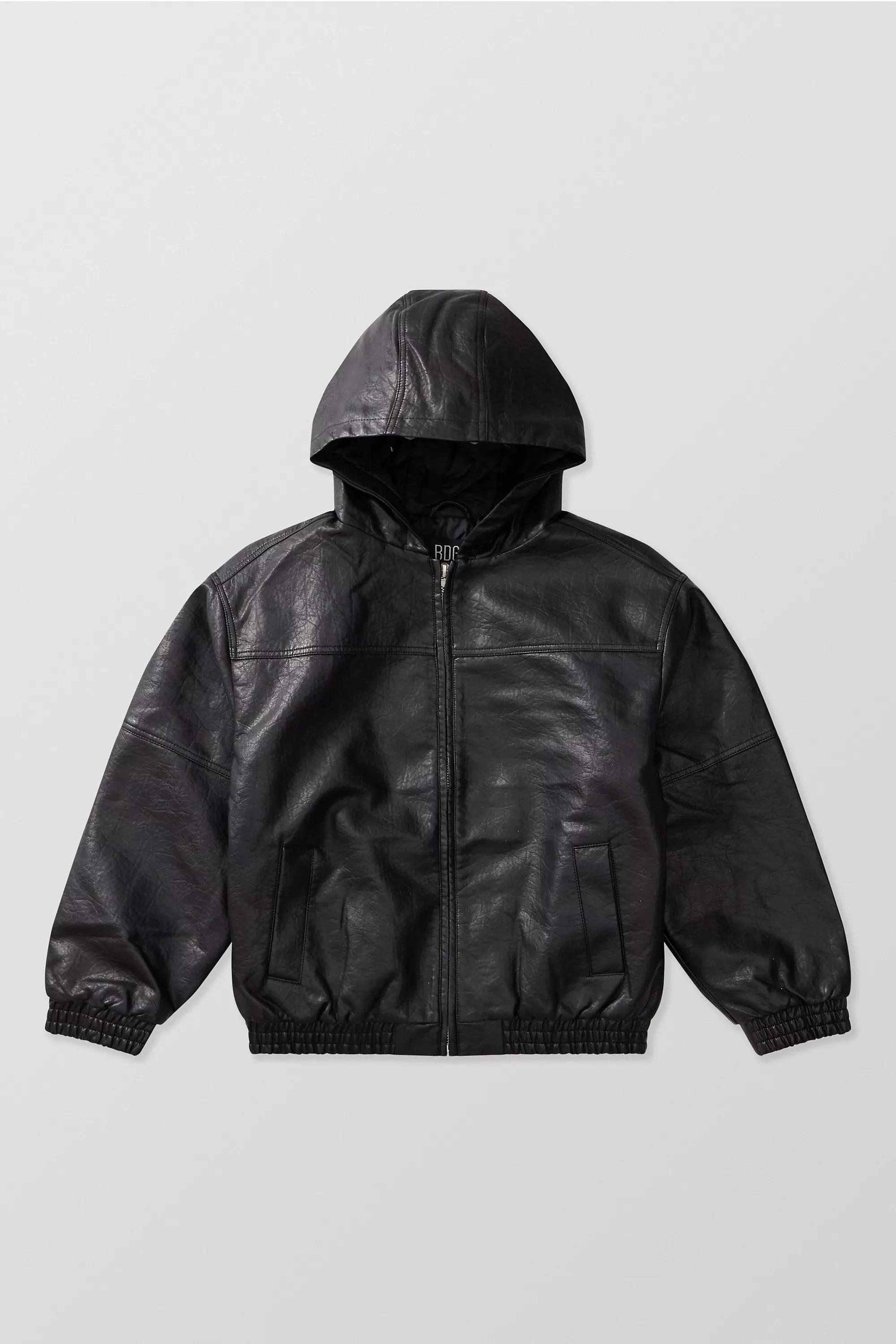 Black Bdg Silvio Faux Leather Skate Hoodie, , large image number 4