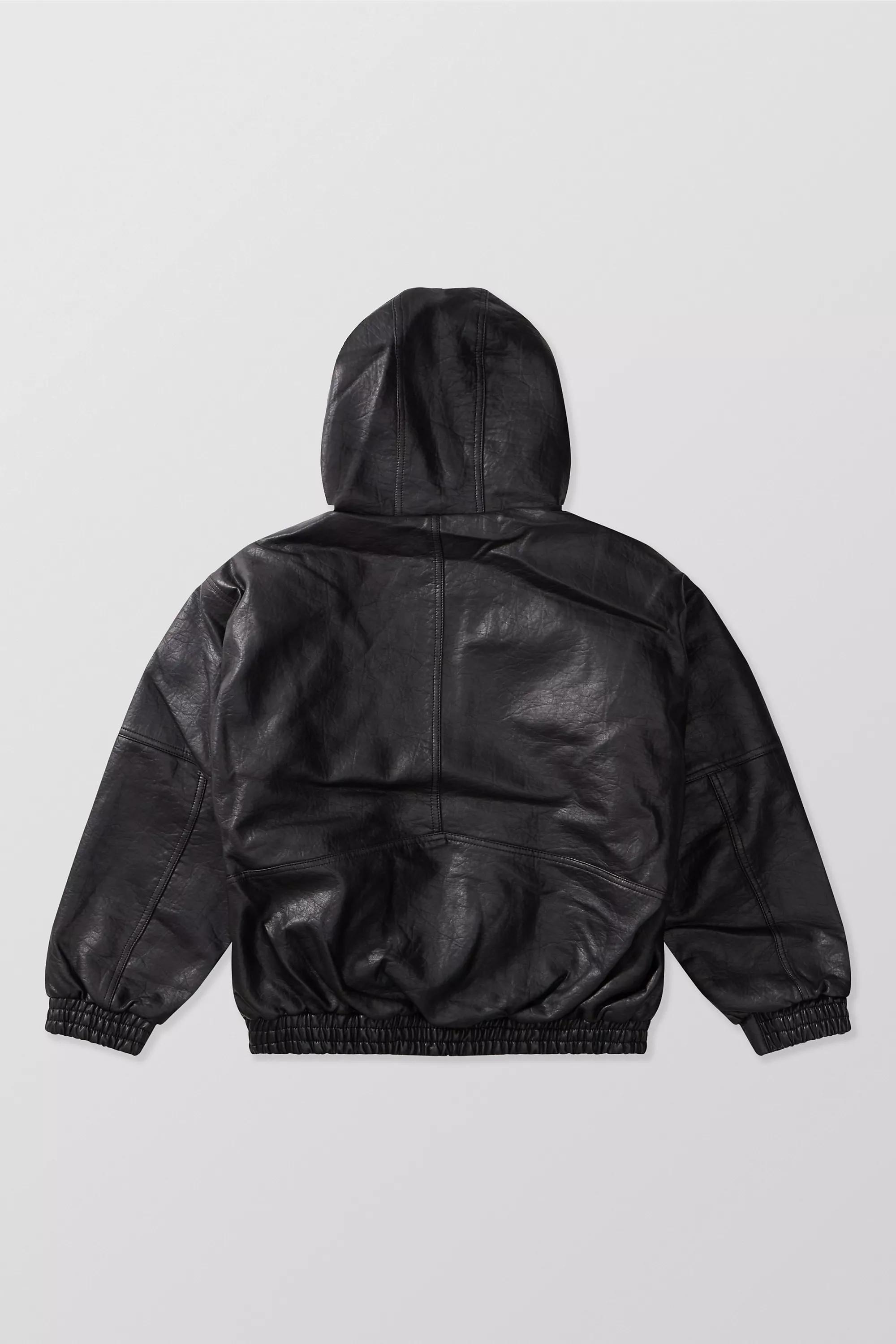 Black Bdg Silvio Faux Leather Skate Hoodie, , large image number 5