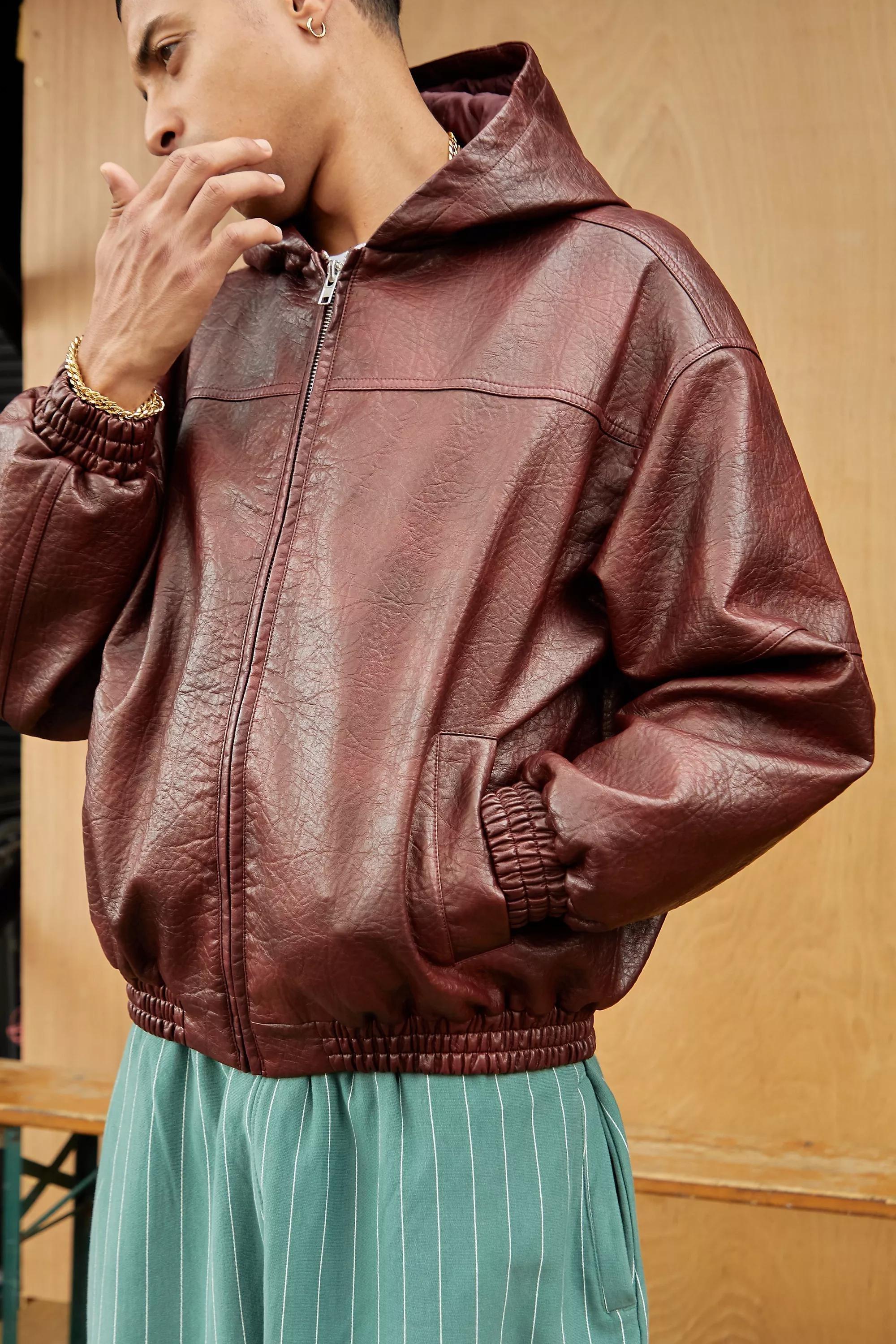 Red Bdg Silvio Faux Leather Skate Hoodie, , large image number 3