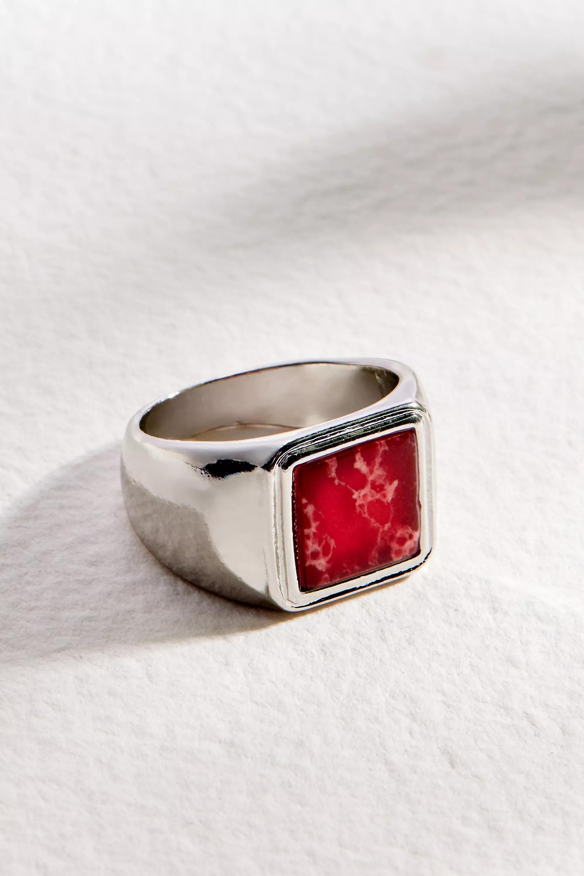 Silver Uo Plated Square Stone Ring, SLVR, medium