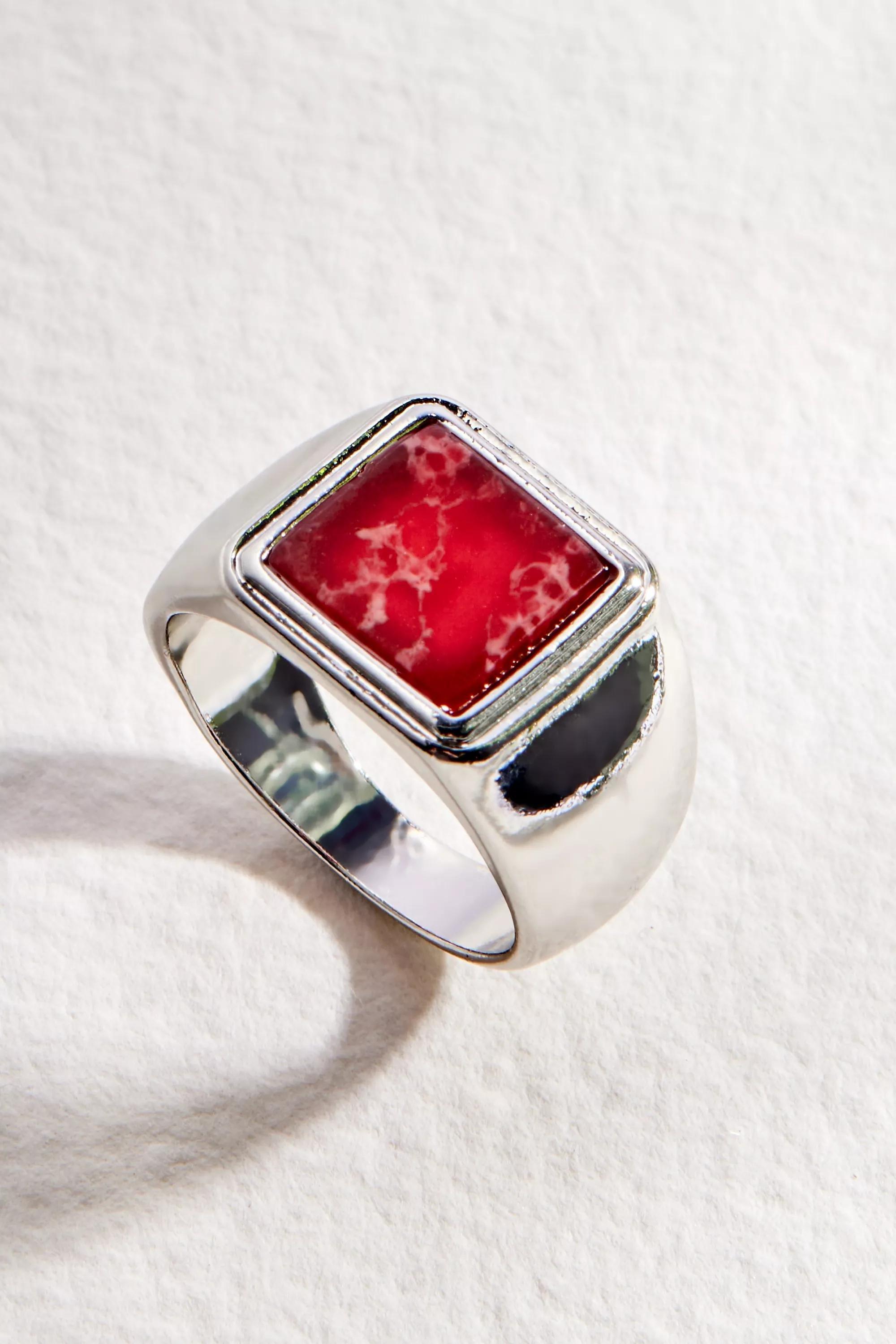 Silver Uo Plated Square Stone Ring, SLVR, medium