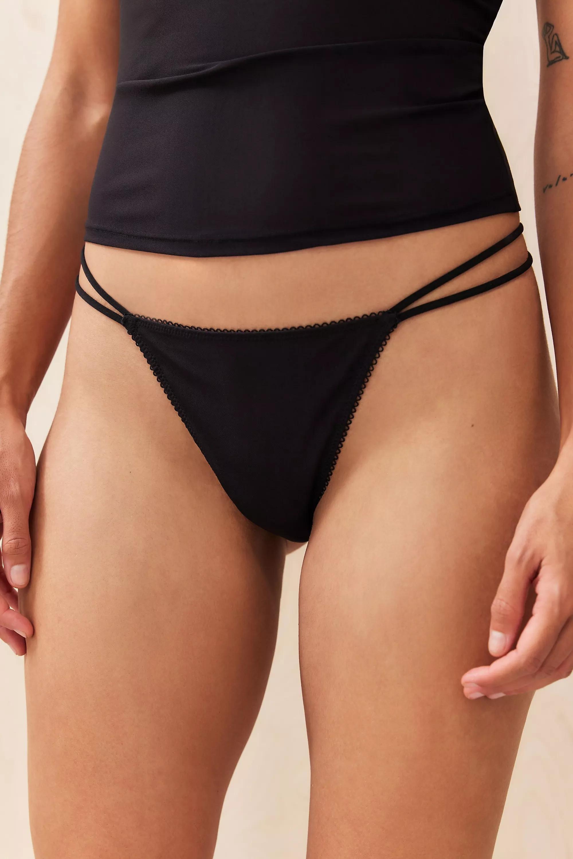 Black Openwork Thong String, , large image number 1