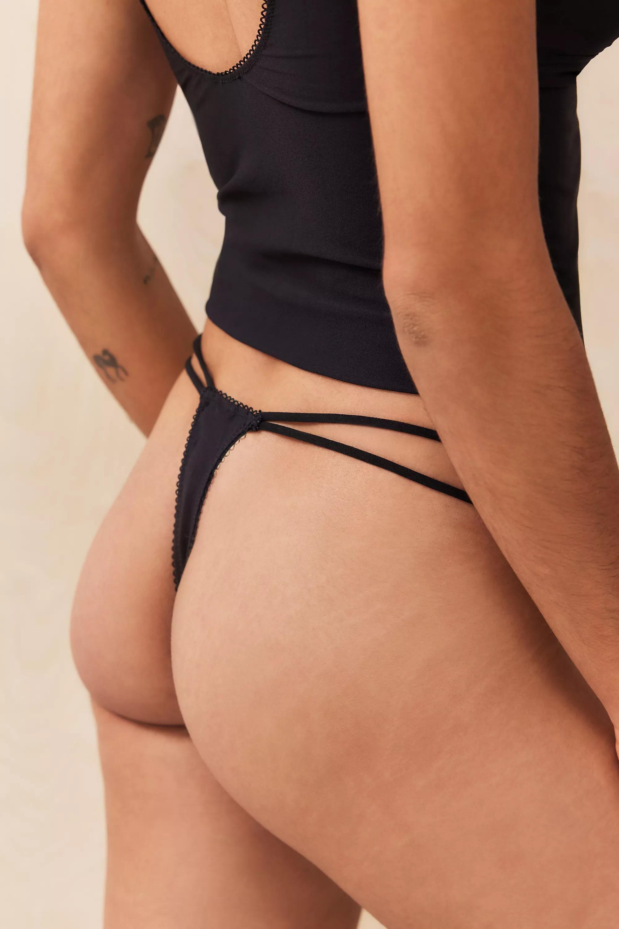 Black Openwork Thong String, , large image number 2
