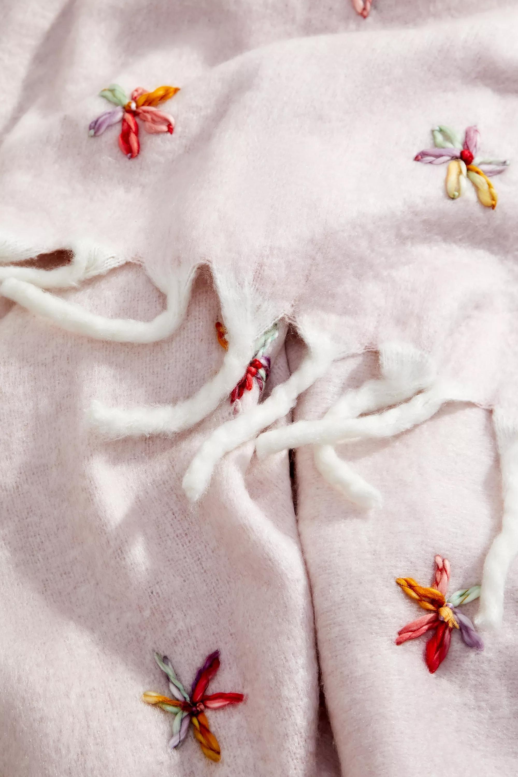 Pink Floral Embellished Cosy Blanket, PINK, medium