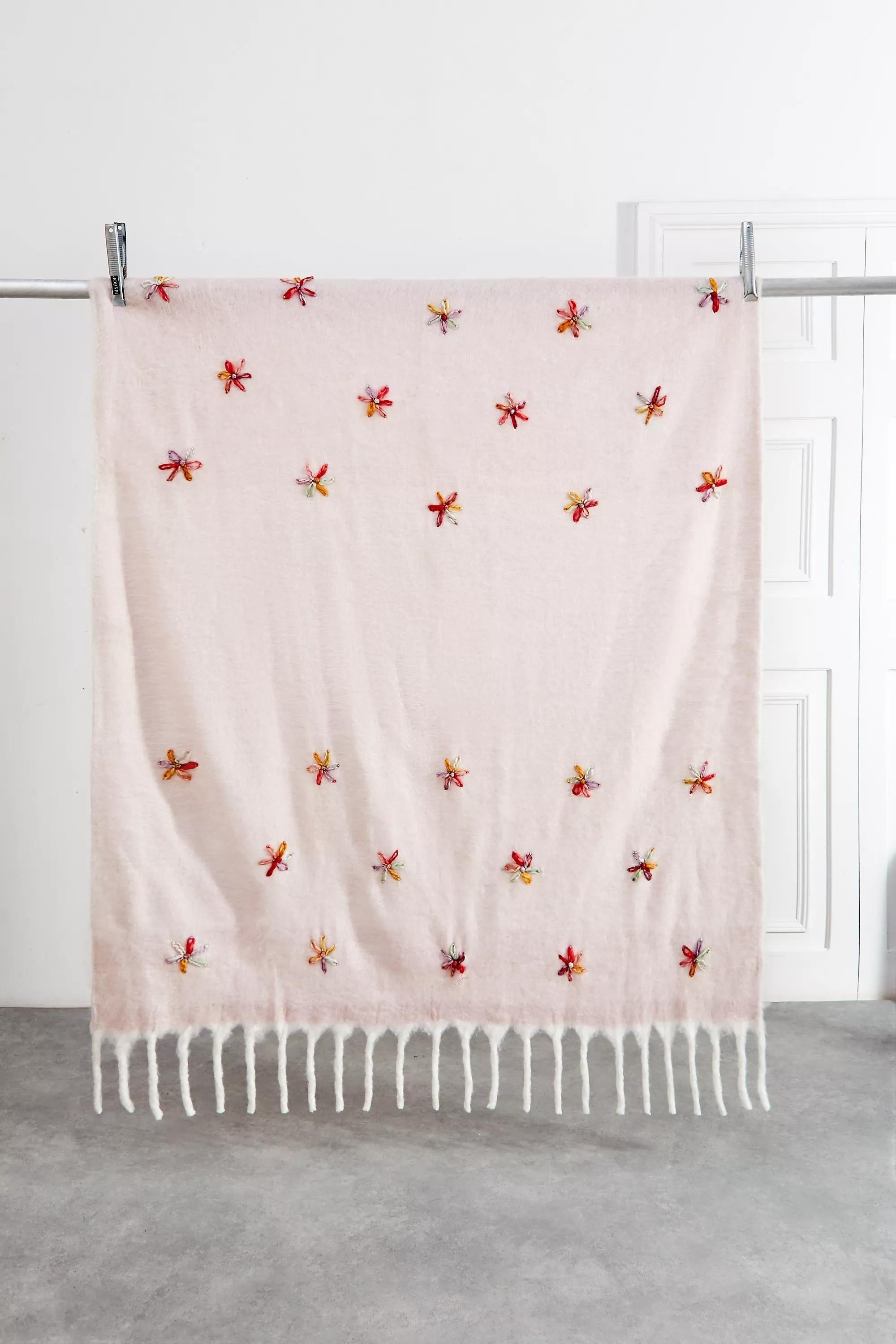 Pink Floral Embellished Cosy Blanket, PINK, medium