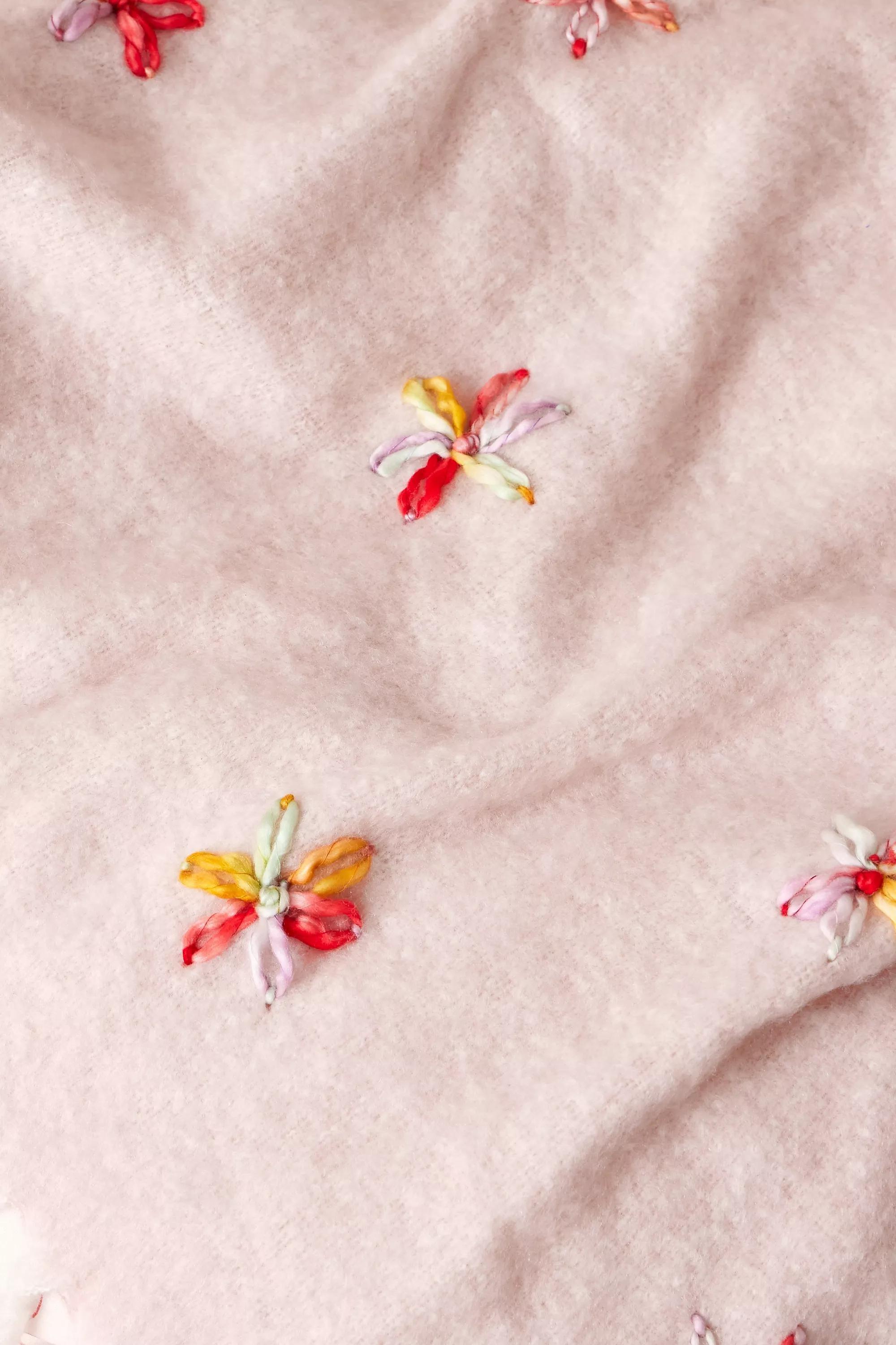 Pink Floral Embellished Cosy Blanket, PINK, large image number 3
