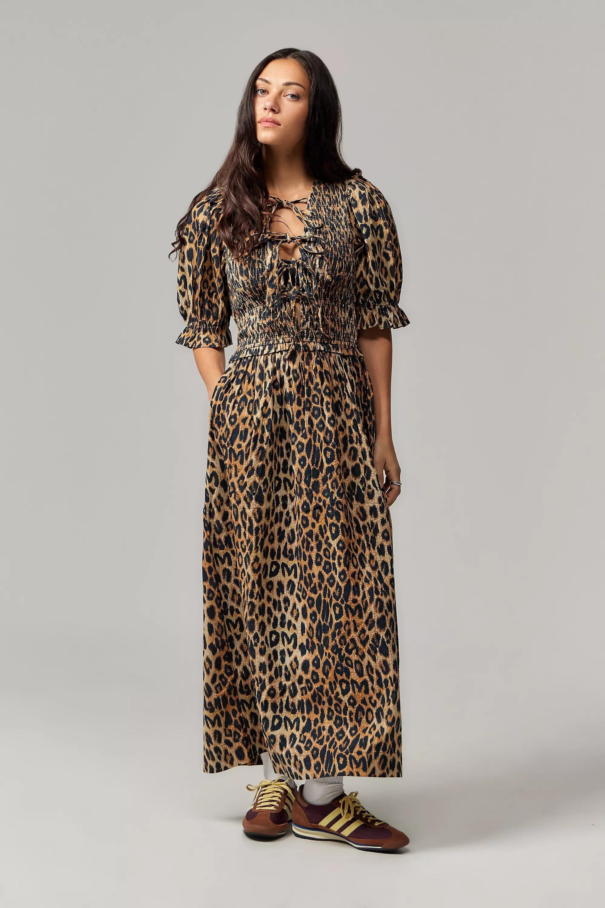 Multicolour Damson Madder Bluebelle Leopard Print Midi Dress, , large image number 0