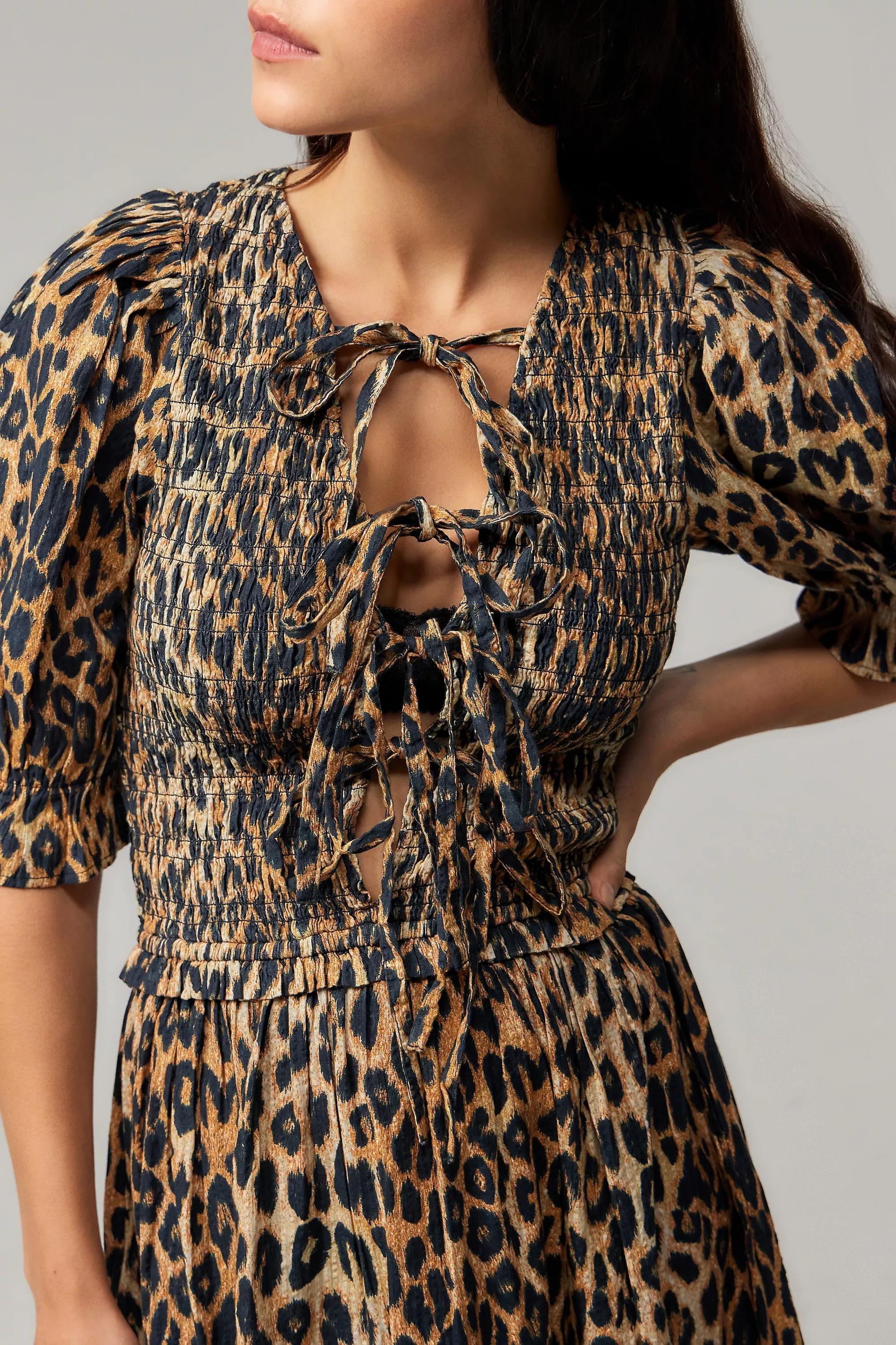 Multicolour Damson Madder Bluebelle Leopard Print Midi Dress, , large image number 1