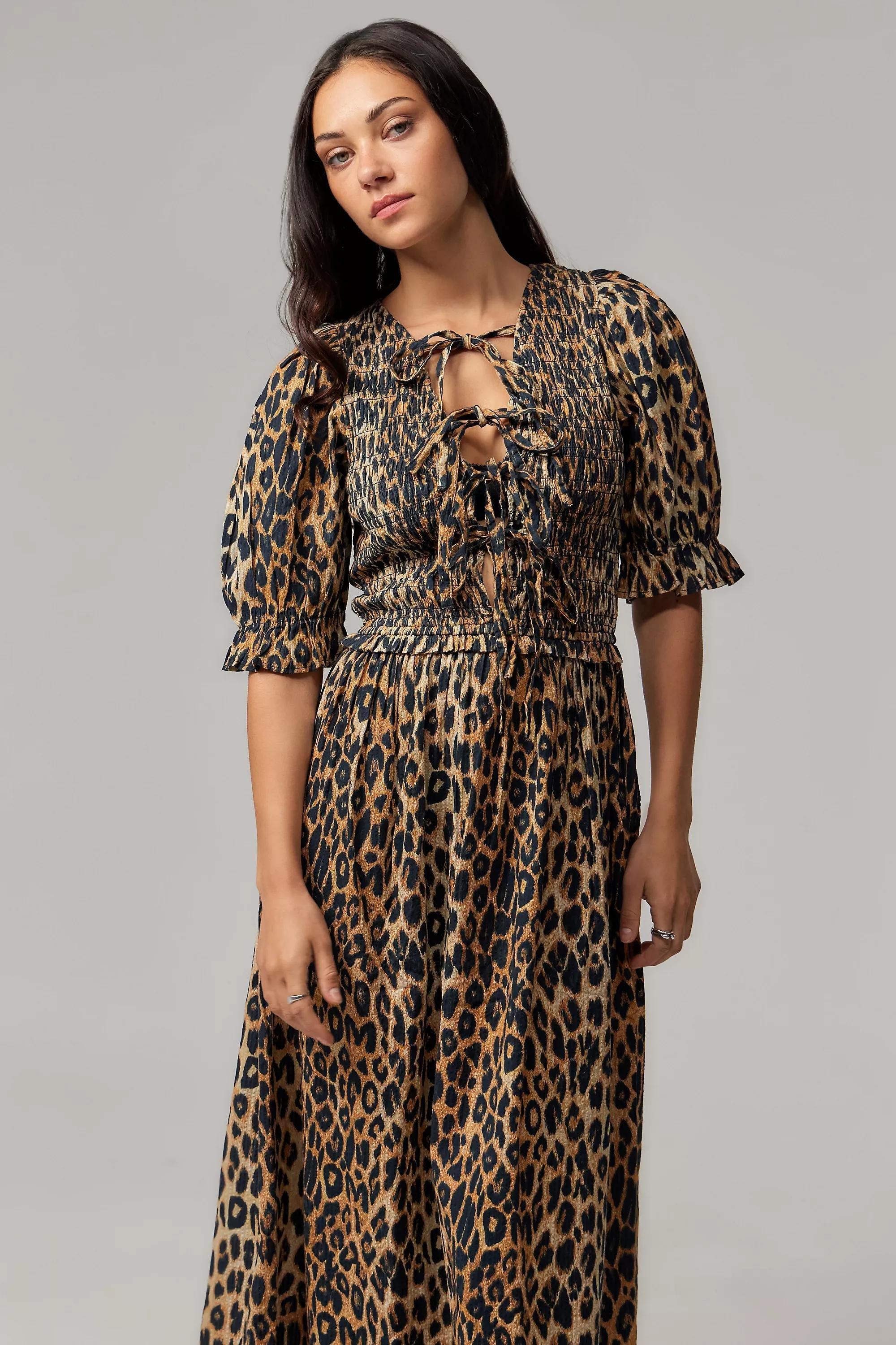 Multicolour Damson Madder Bluebelle Leopard Print Midi Dress, , large image number 2