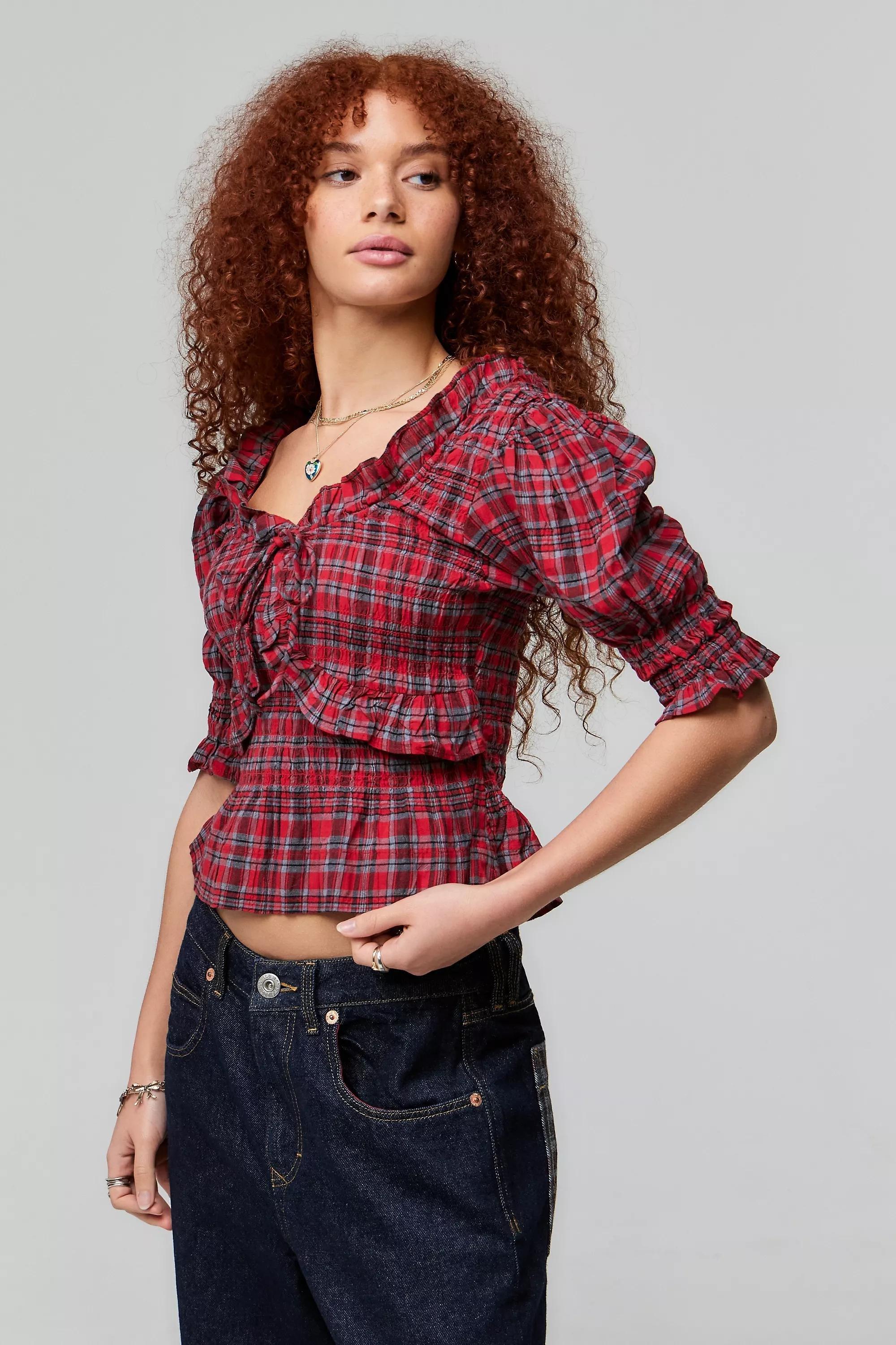 Red Damson Madder Meghan Check Blouse, , large image number 0