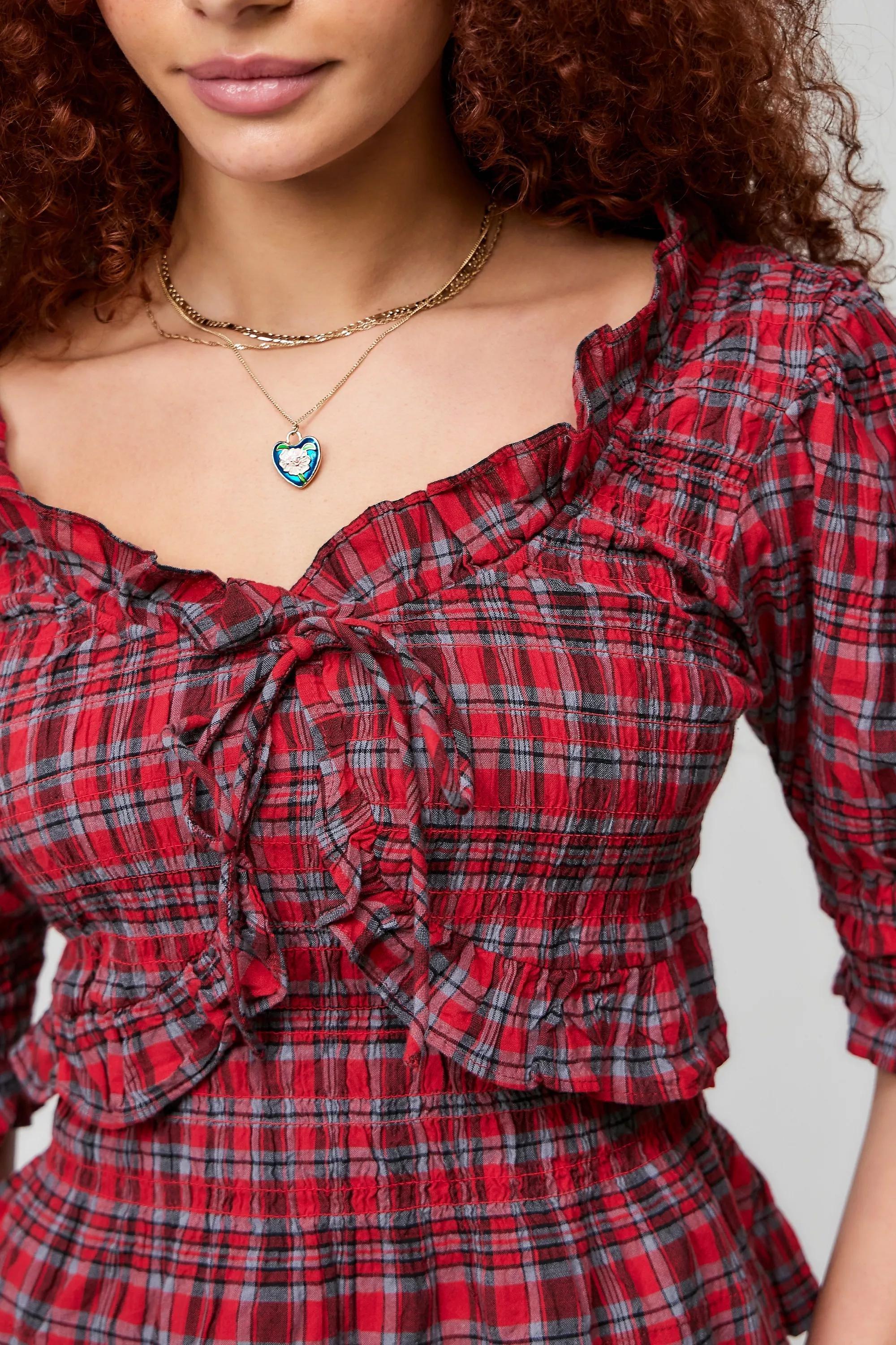 Red Damson Madder Meghan Check Blouse, , large image number 1