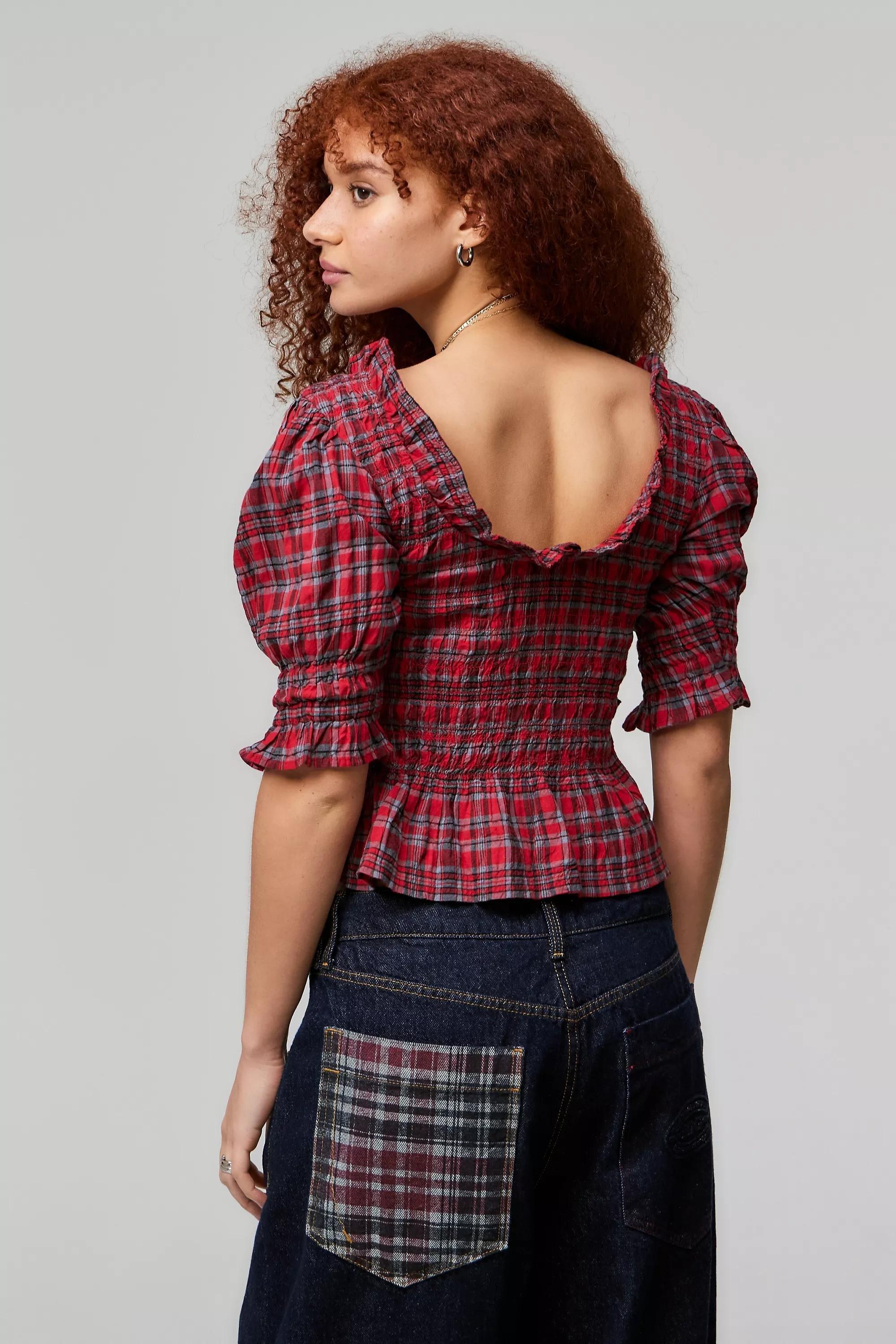 Red Damson Madder Meghan Check Blouse, , large image number 3