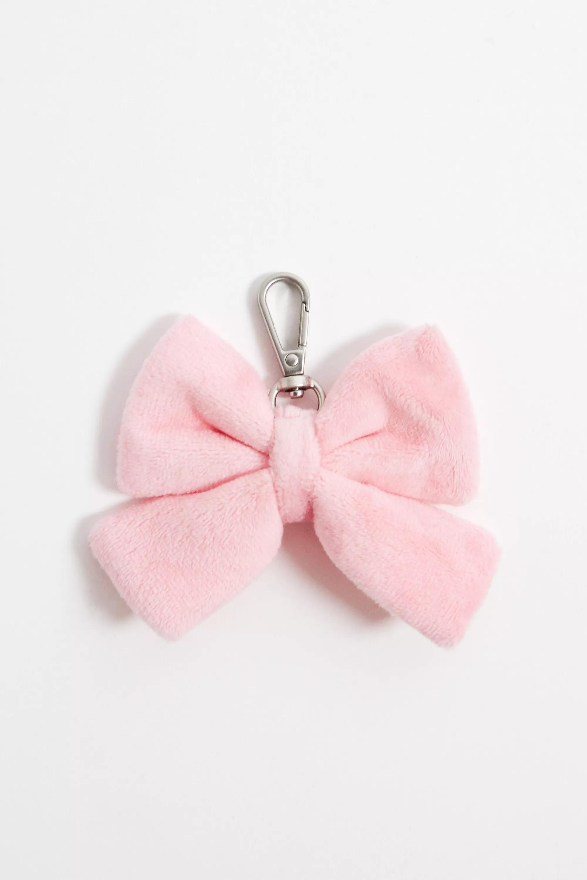 Pink Plush Bow Keyring, , medium
