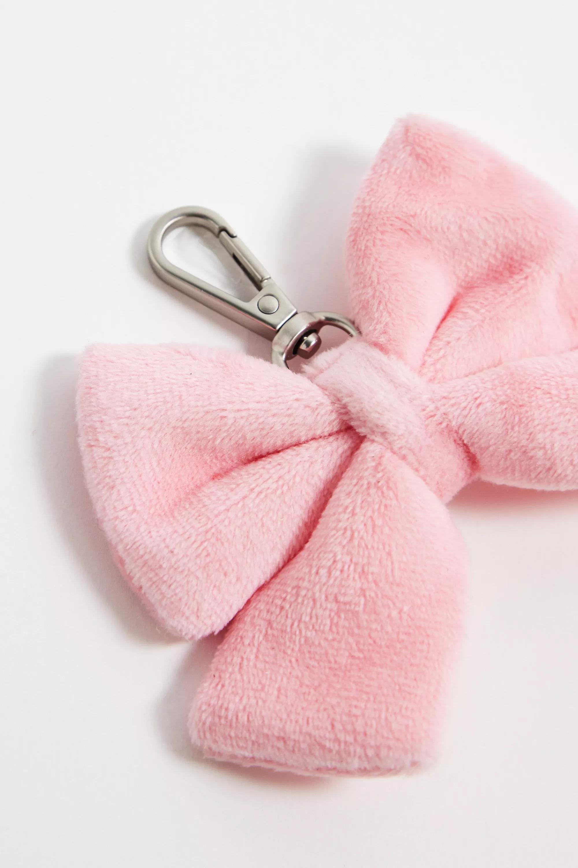 Pink Plush Bow Keyring, PINK, large image number 1