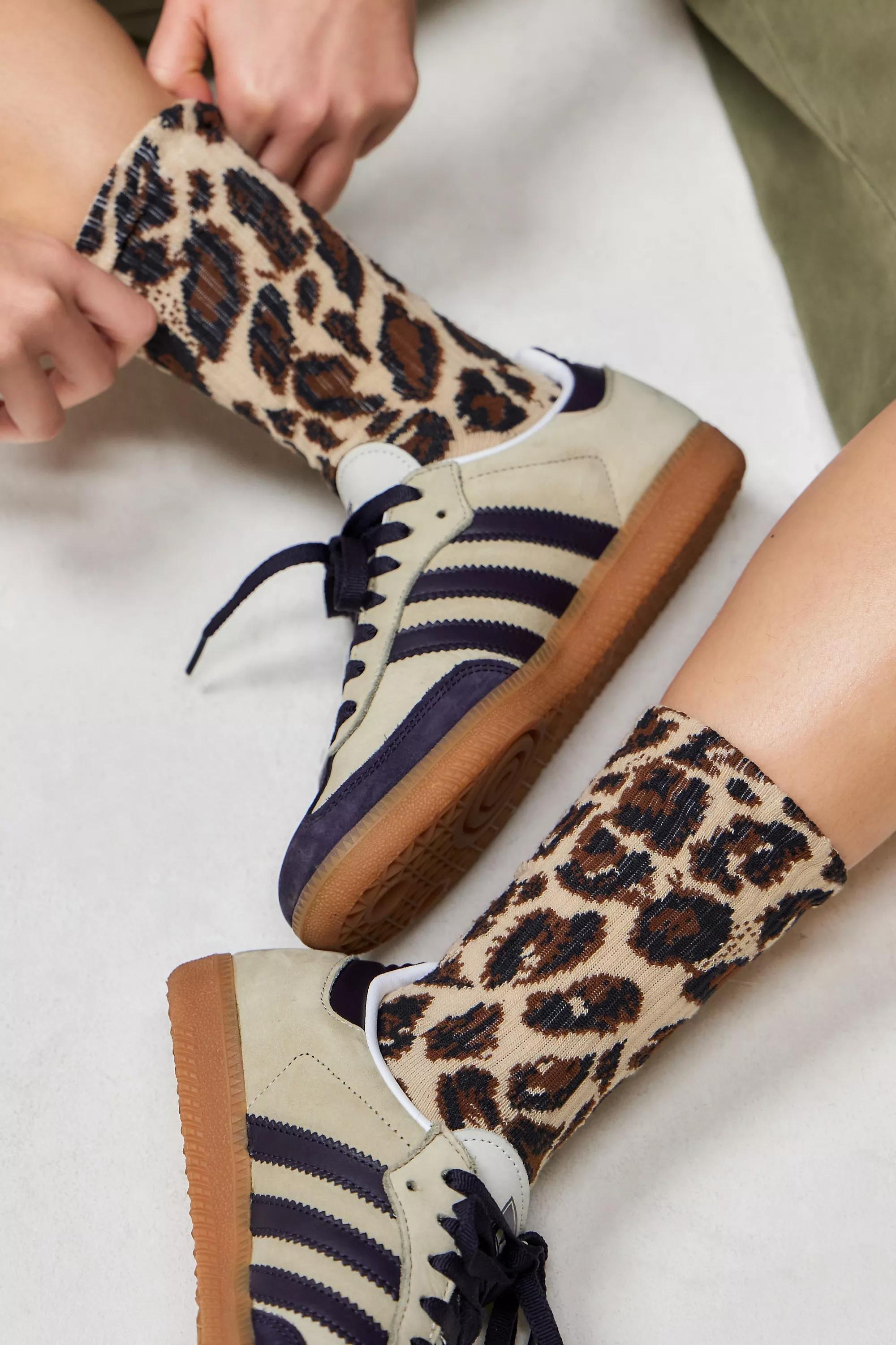 Multicolour Out From Under Leopard Print Socks, BRN, medium