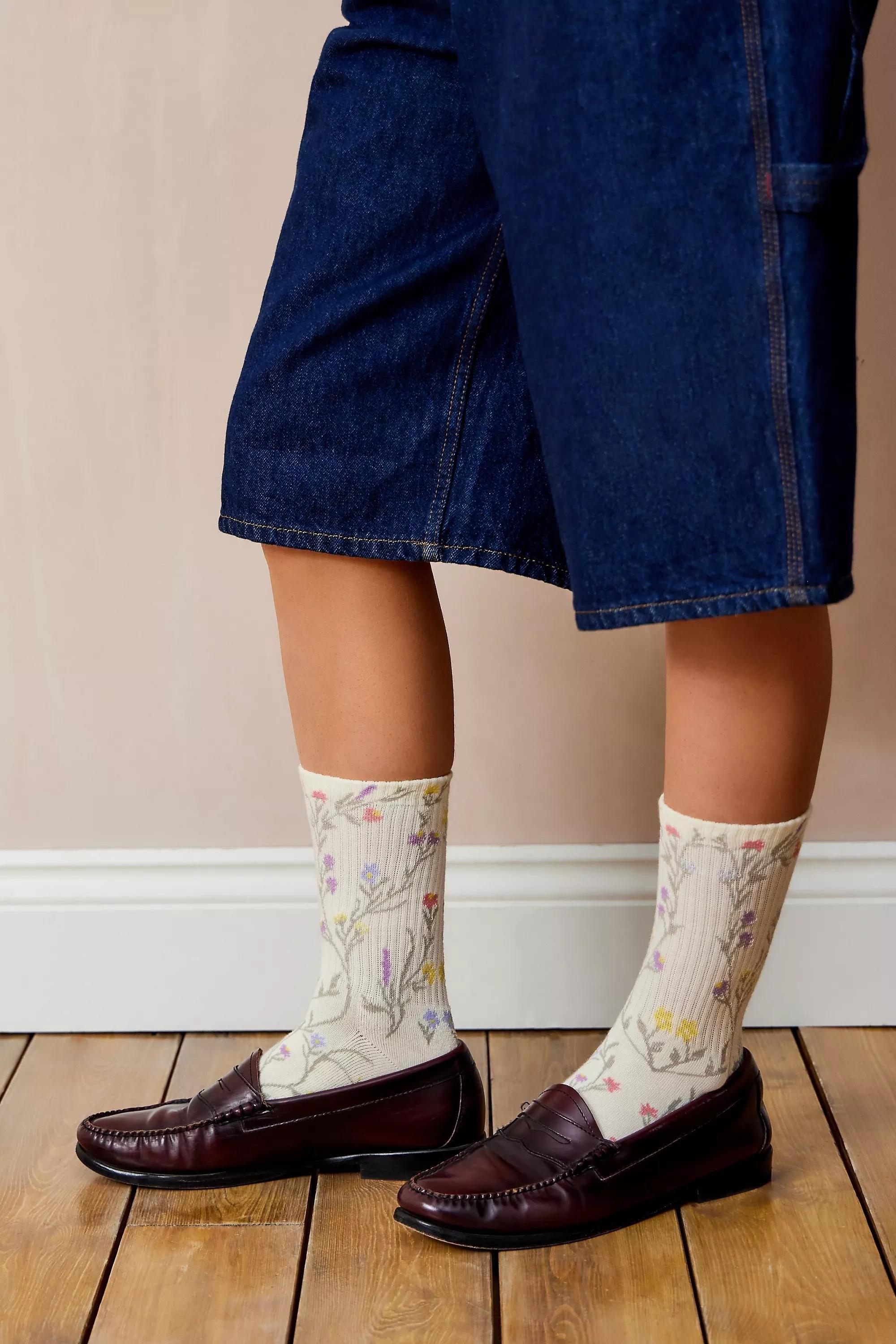 Cream Out From Under Floral Socks, IVRY, large image number 0