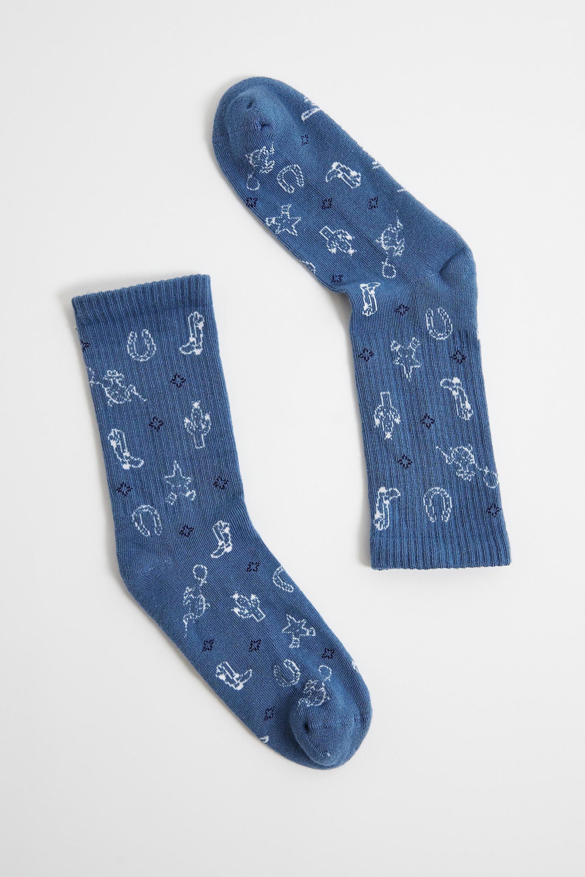 Blue Out From Under Cowboy Star Socks, BLUE, large image number 1