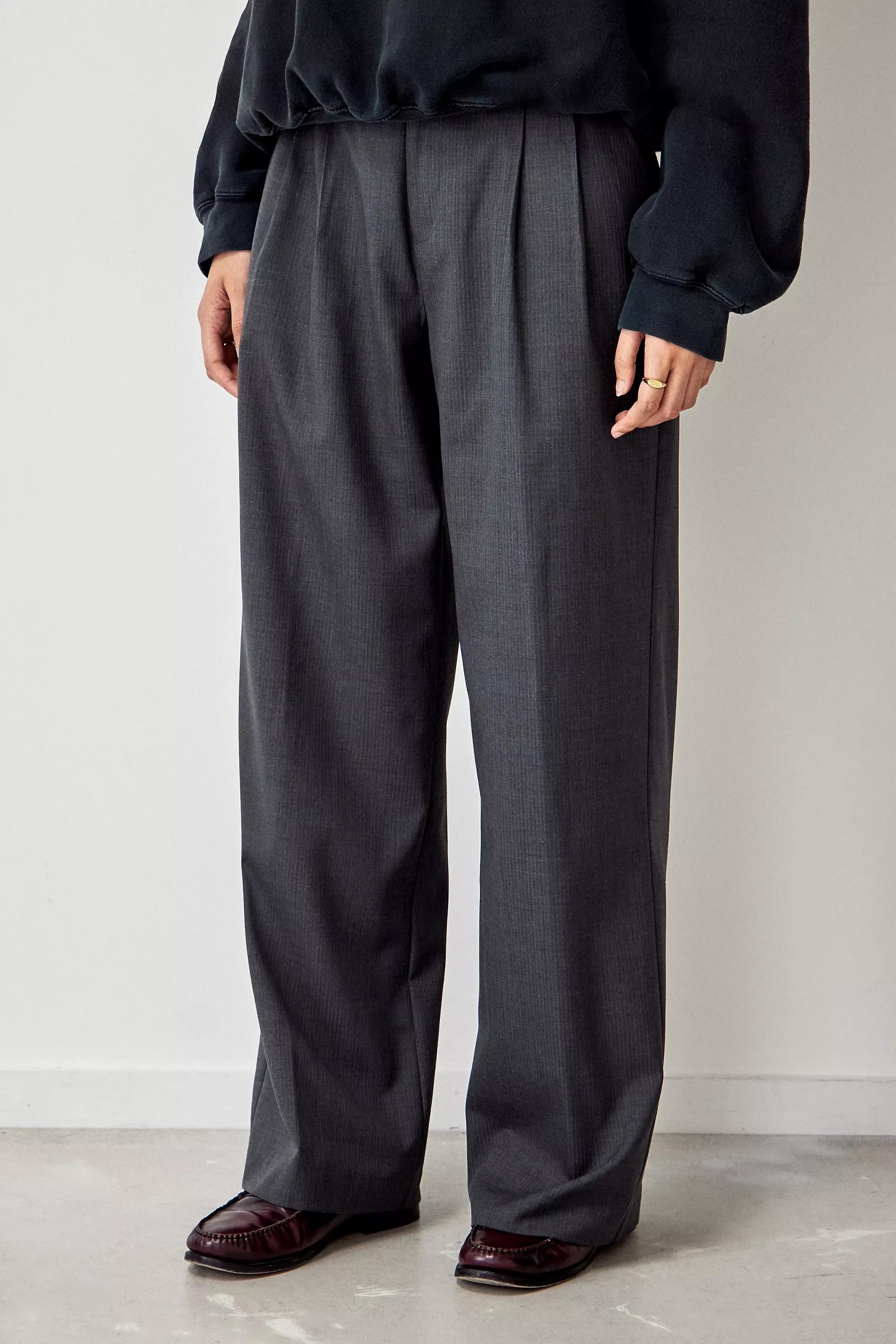 Grey Urban Renewal Made From Remnants Pinstripe Ash Wide Leg Trousers, , large image number 1