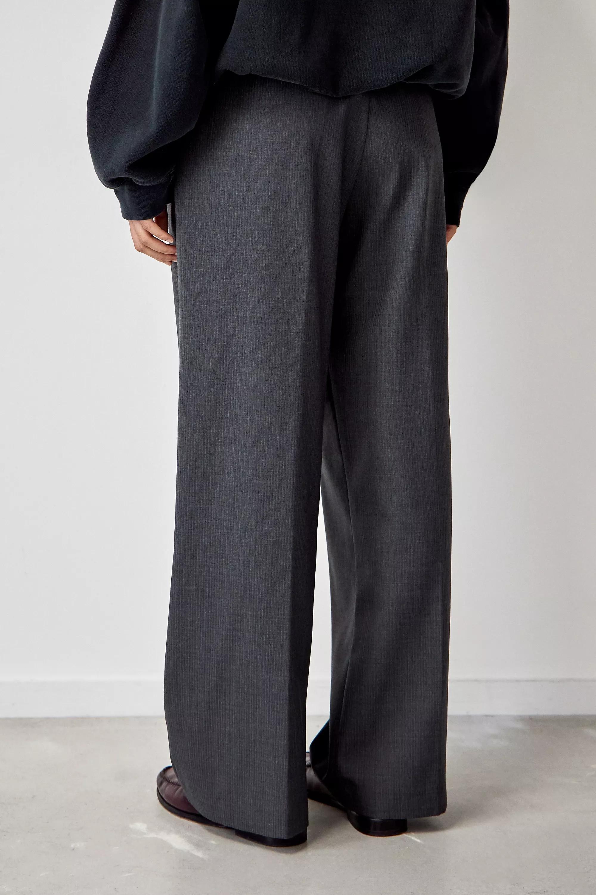 Grey Urban Renewal Made From Remnants Pinstripe Ash Wide Leg Trousers, , large image number 2