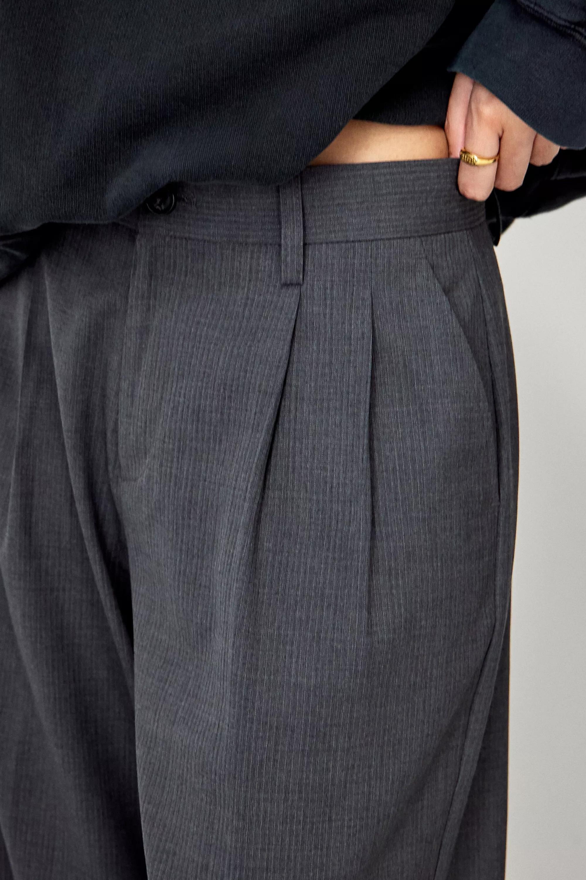 Grey Urban Renewal Made From Remnants Pinstripe Ash Wide Leg Trousers, , large image number 3