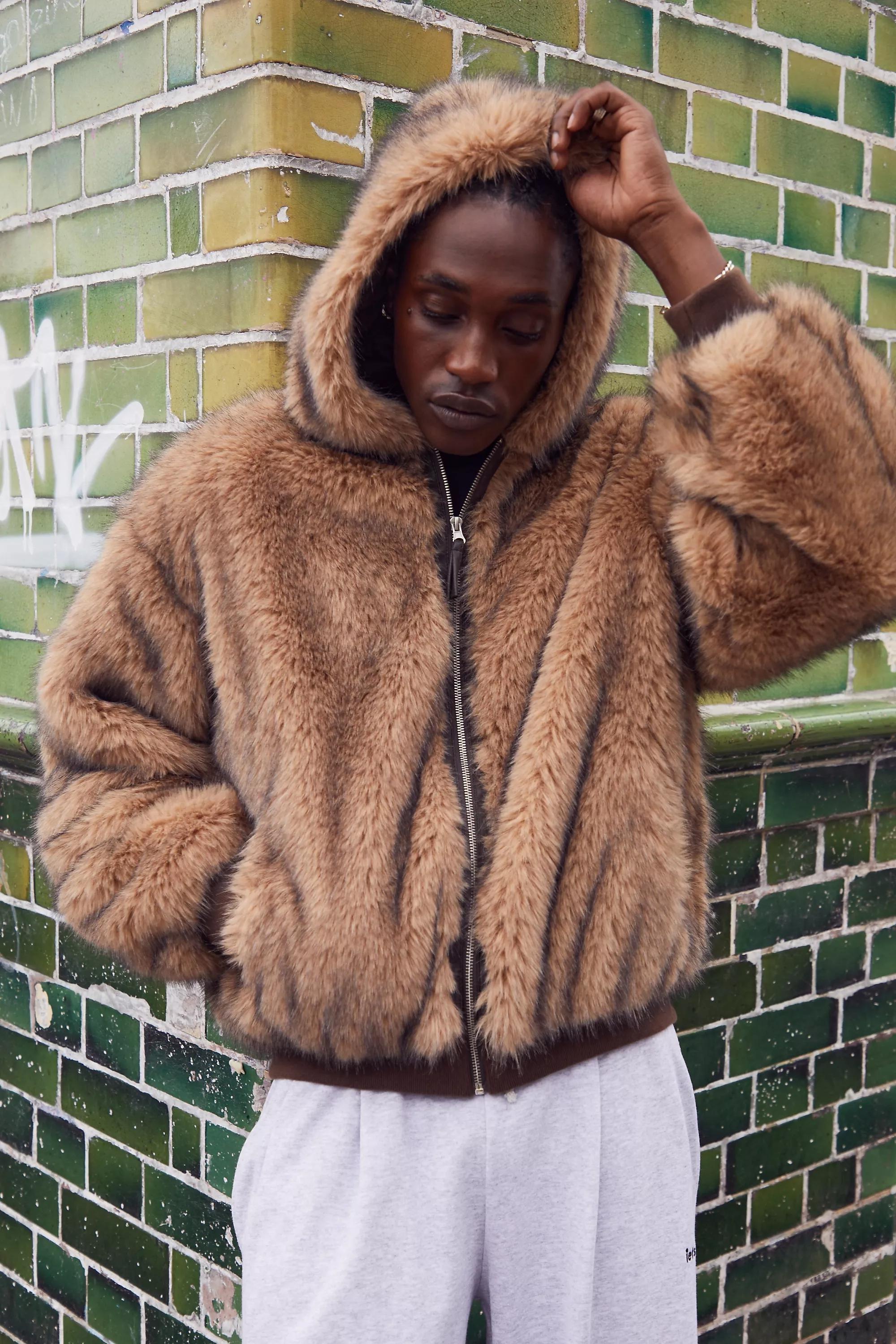 Brown Bdg Silvio Faux Fur Hoodie, , large image number 0