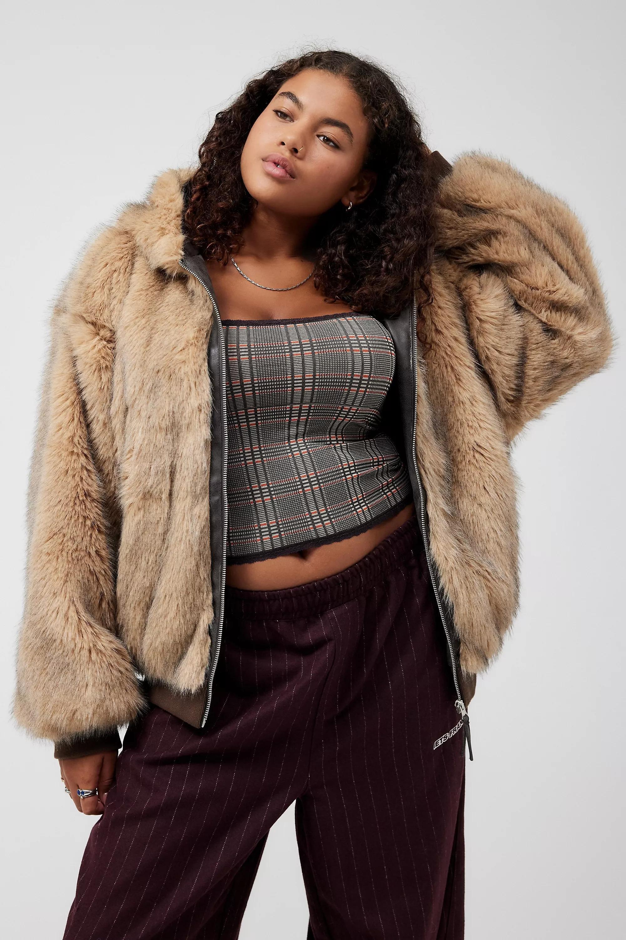 Brown Bdg Silvio Faux Fur Hoodie, , large image number 4