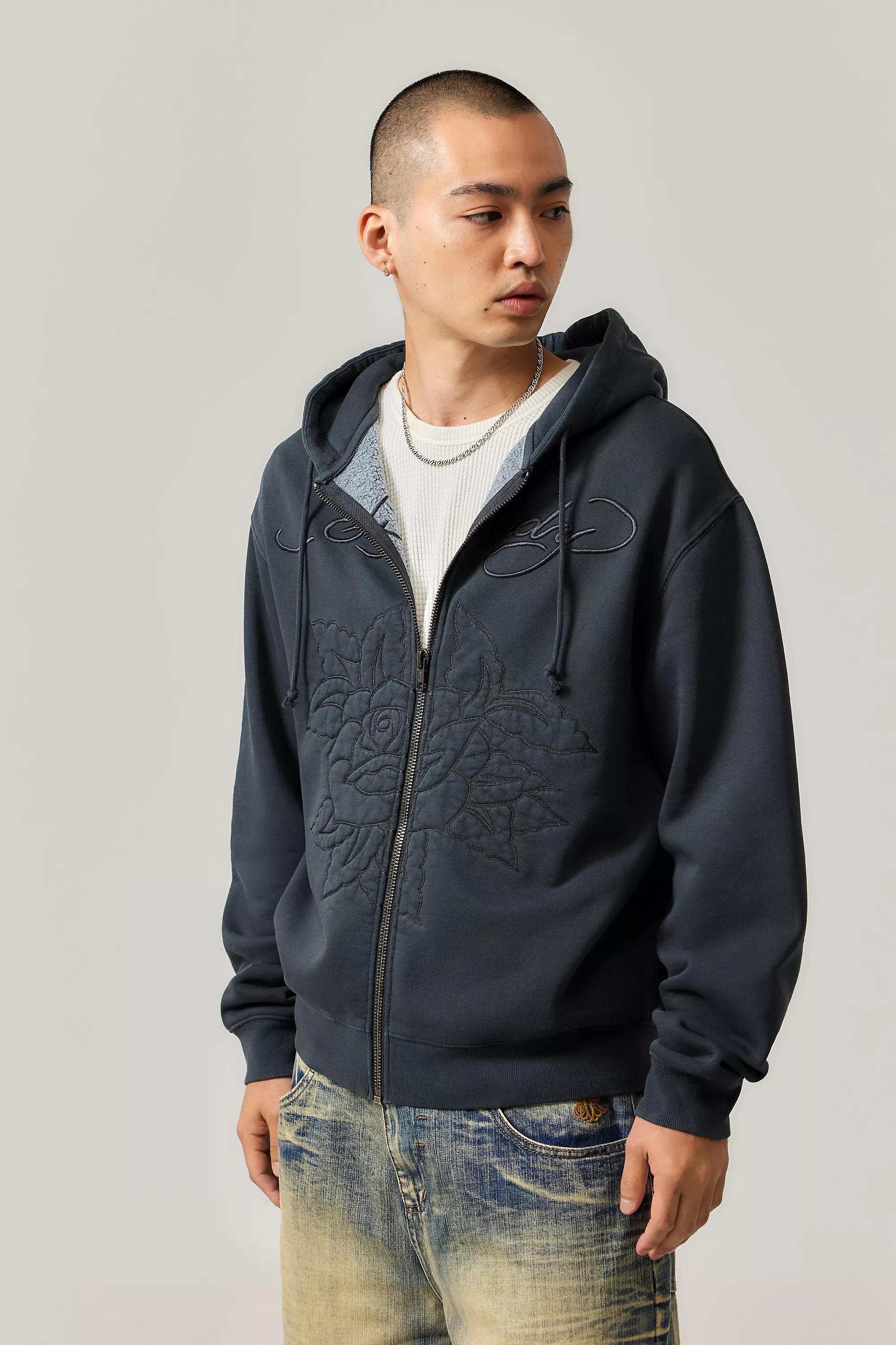 Grey Ed Hardy Rose Zip-Up Hoodie, , large image number 0