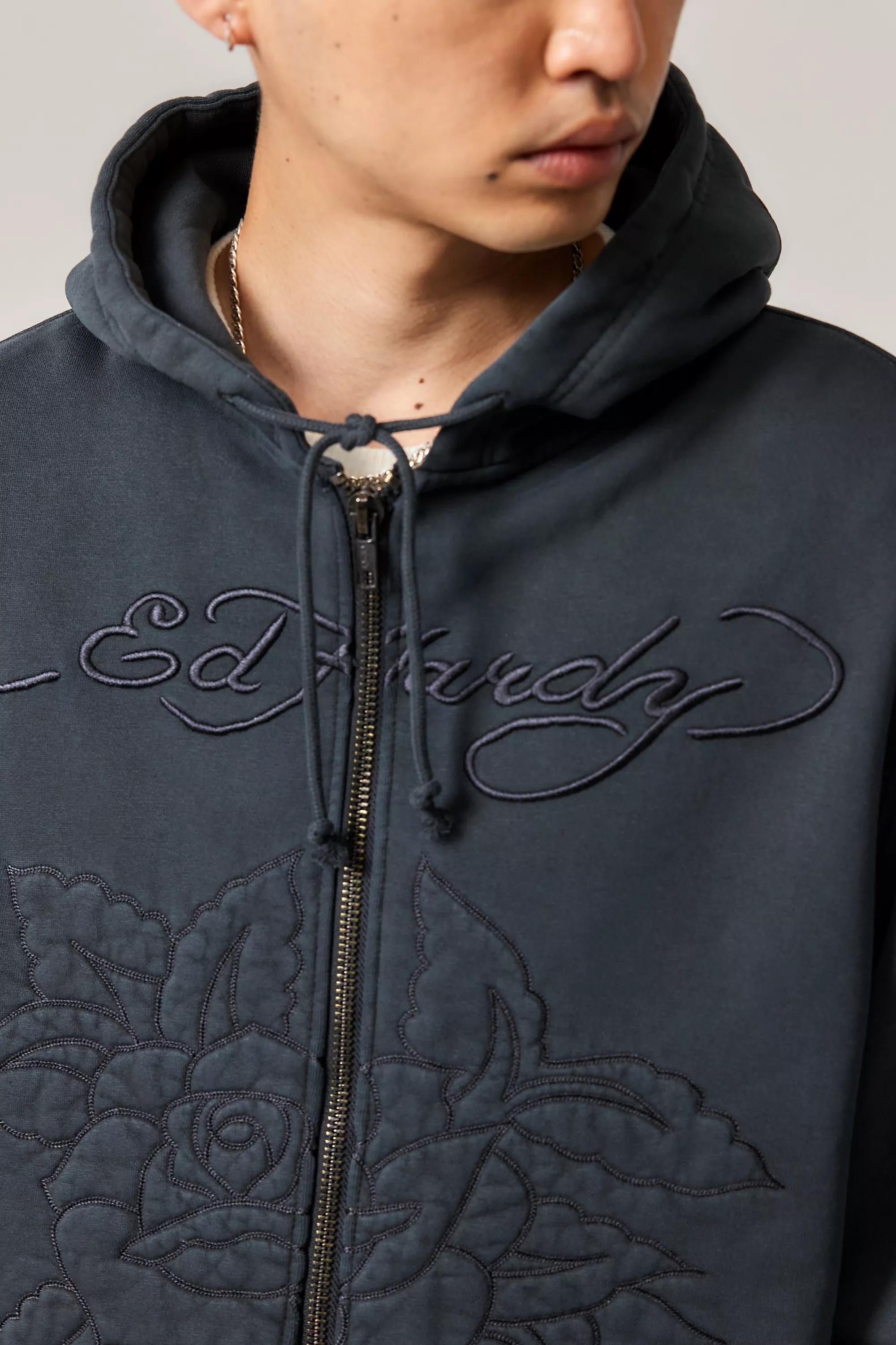 Grey Ed Hardy Rose Zip-Up Hoodie, , large image number 2