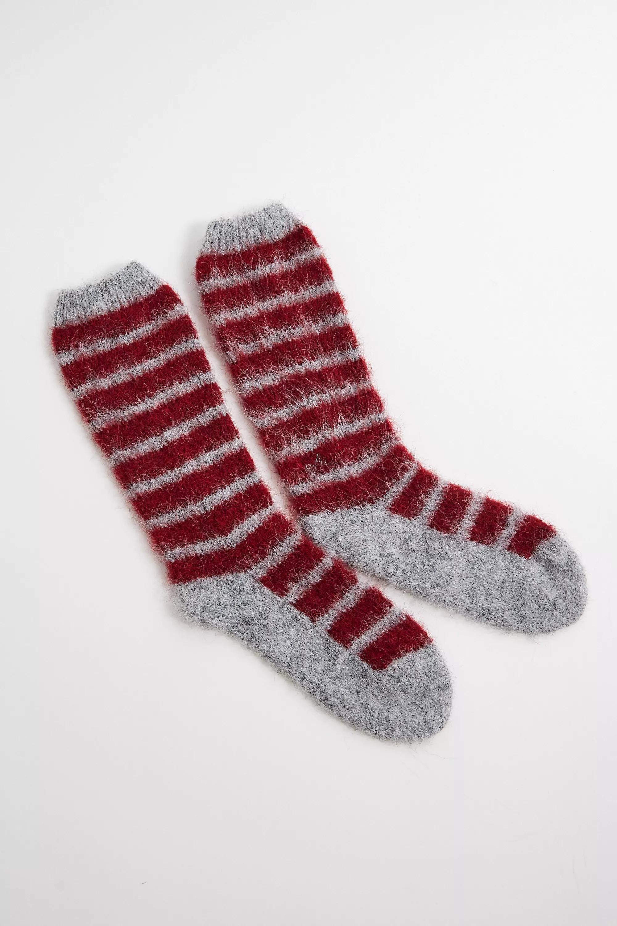 Red Out From Under Striped Knitted Socks, DK RED, large image number 2