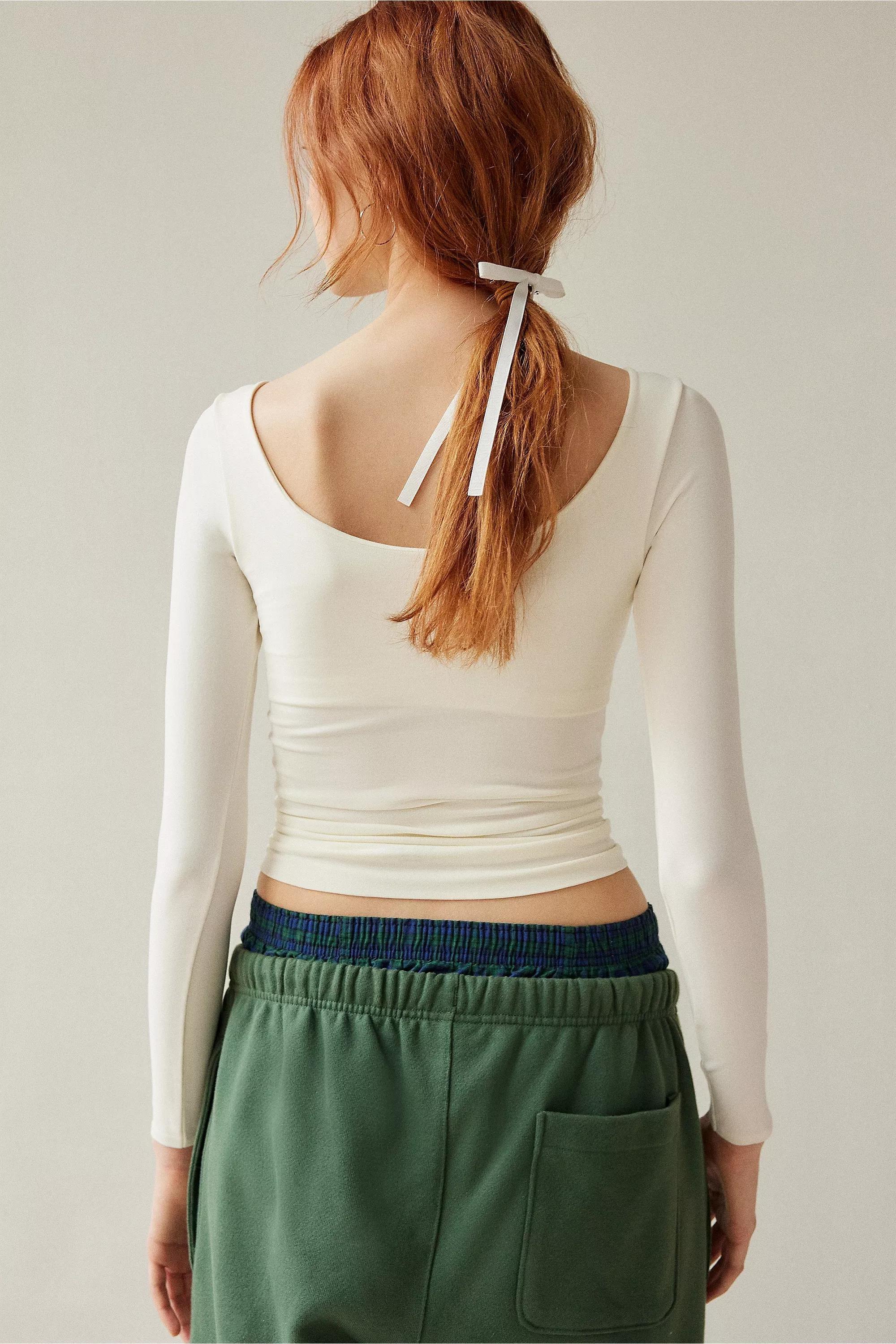 White Uo Roux Scoop Long Sleeve Seamless Top, , large image number 5