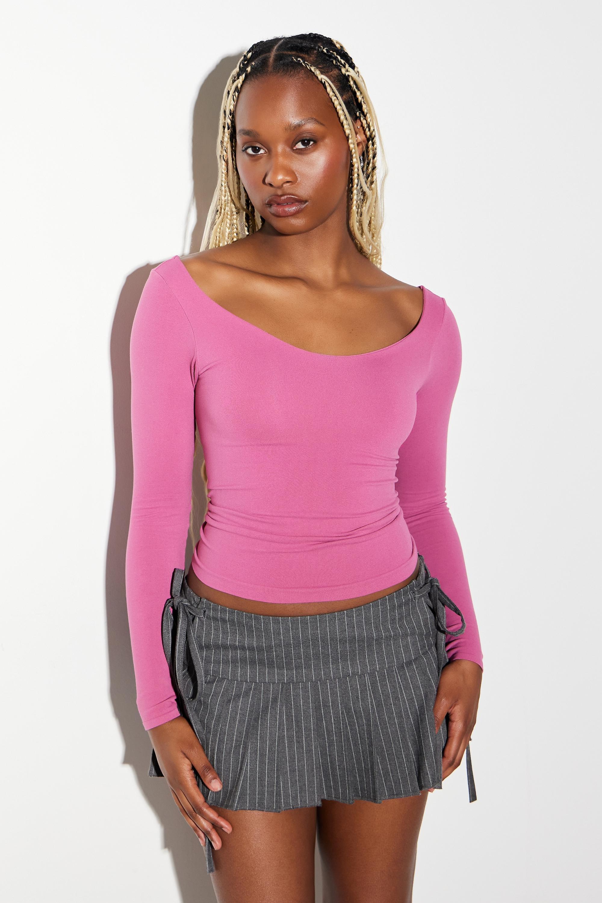 Pink Uo Roux Scoop Long Sleeve Seamless Top, , large image number 1