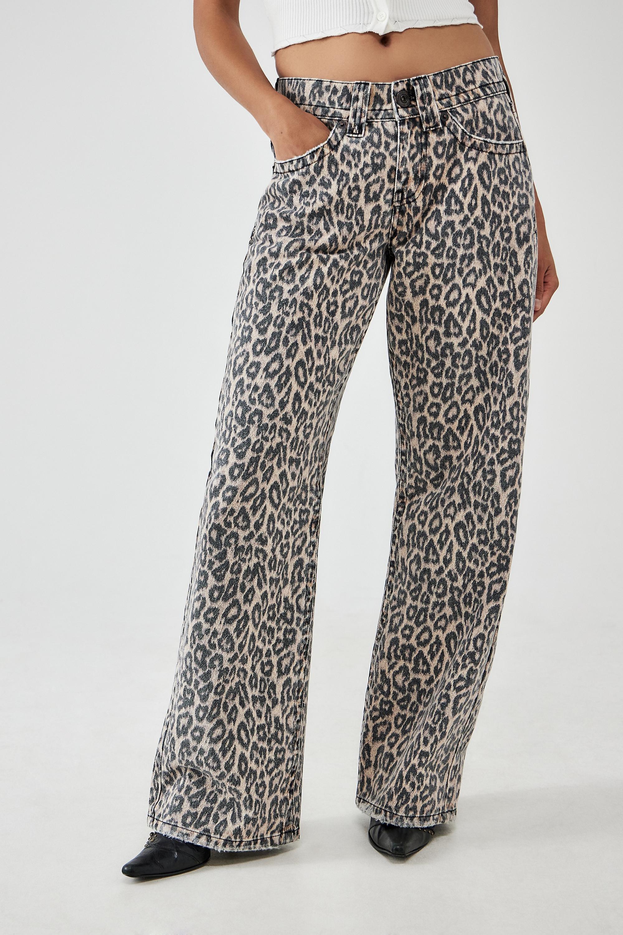 Black Bdg Kayla Lowrider Leopard Print Jeans, , large image number 0