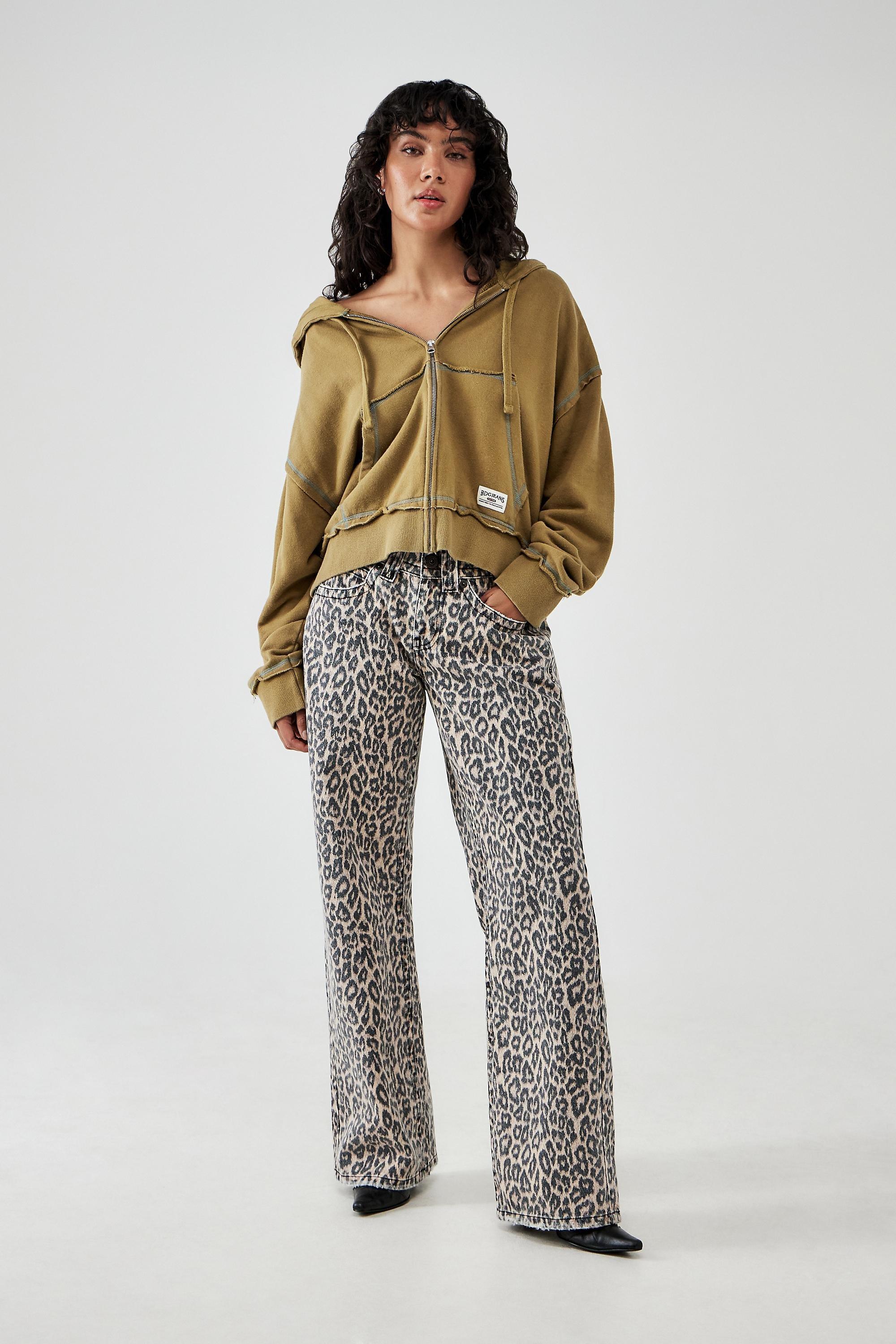Black Bdg Kayla Lowrider Leopard Print Jeans, , large image number 3