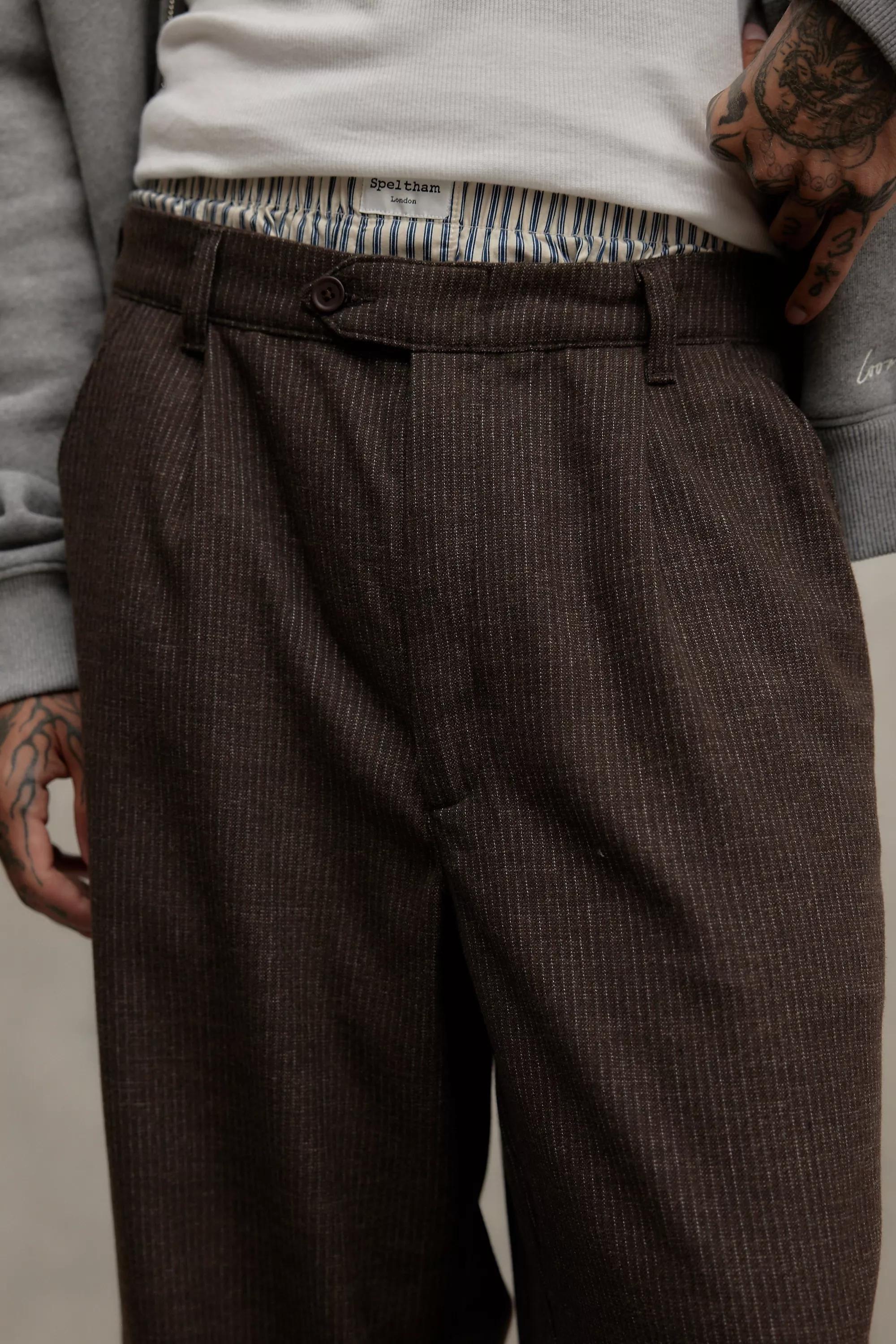 Brown Loom Greer Brown Pinstripe Trousers, , large image number 2