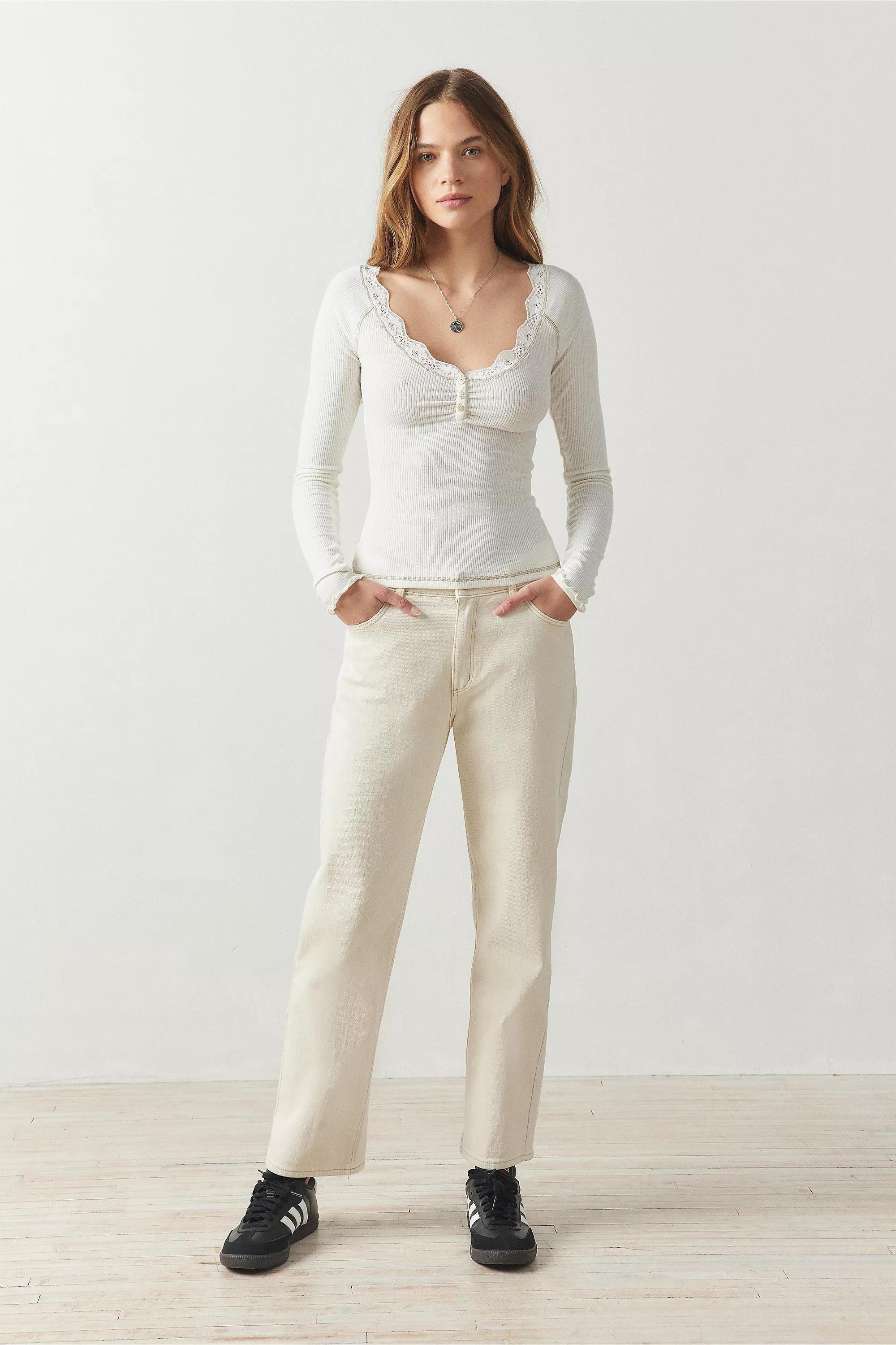 Ivory Out From Under Diana Lace-Trim Henley Top, , large image number 1