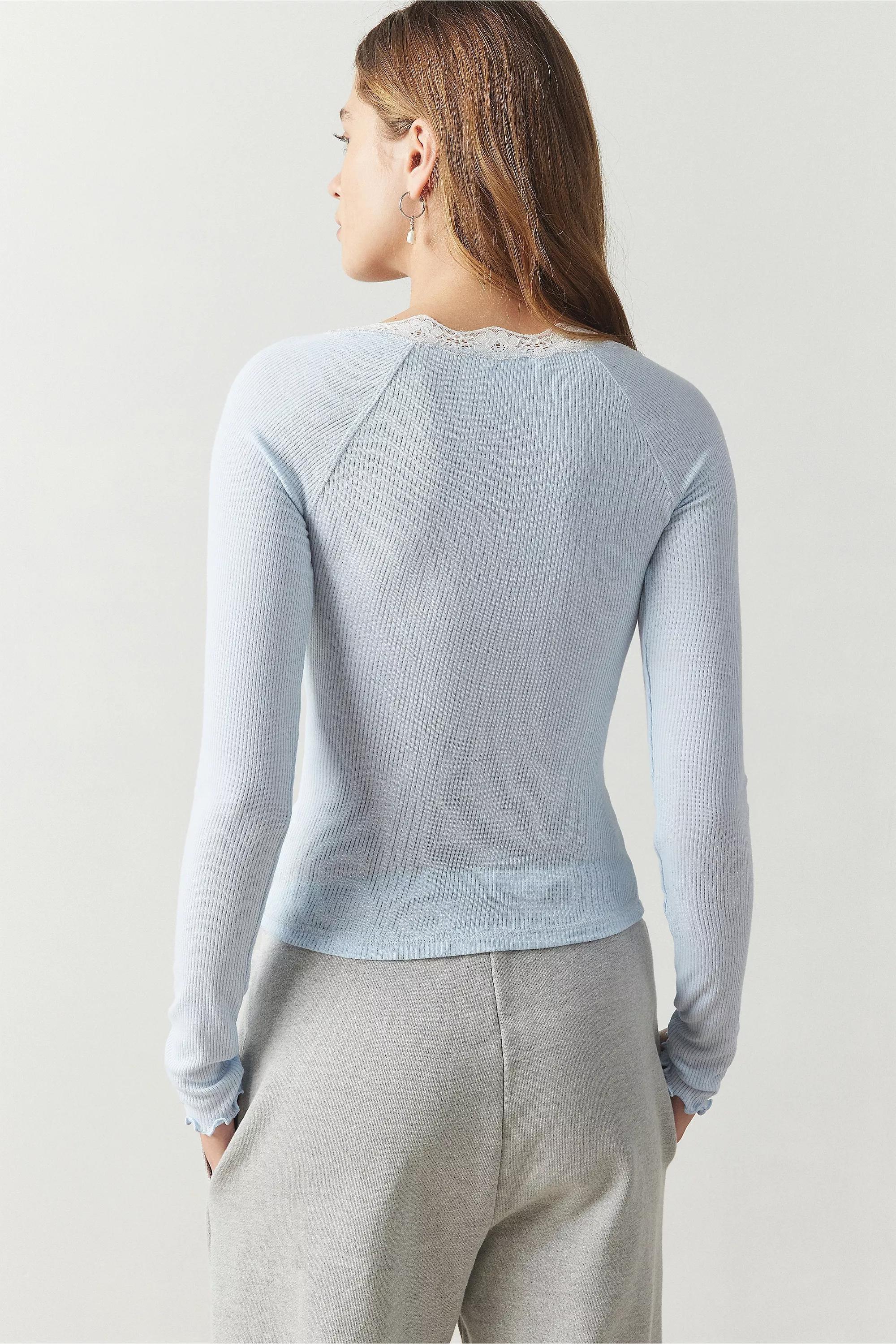 Blue Out From Under Diana Lace-Trim Henley Top, , large image number 3