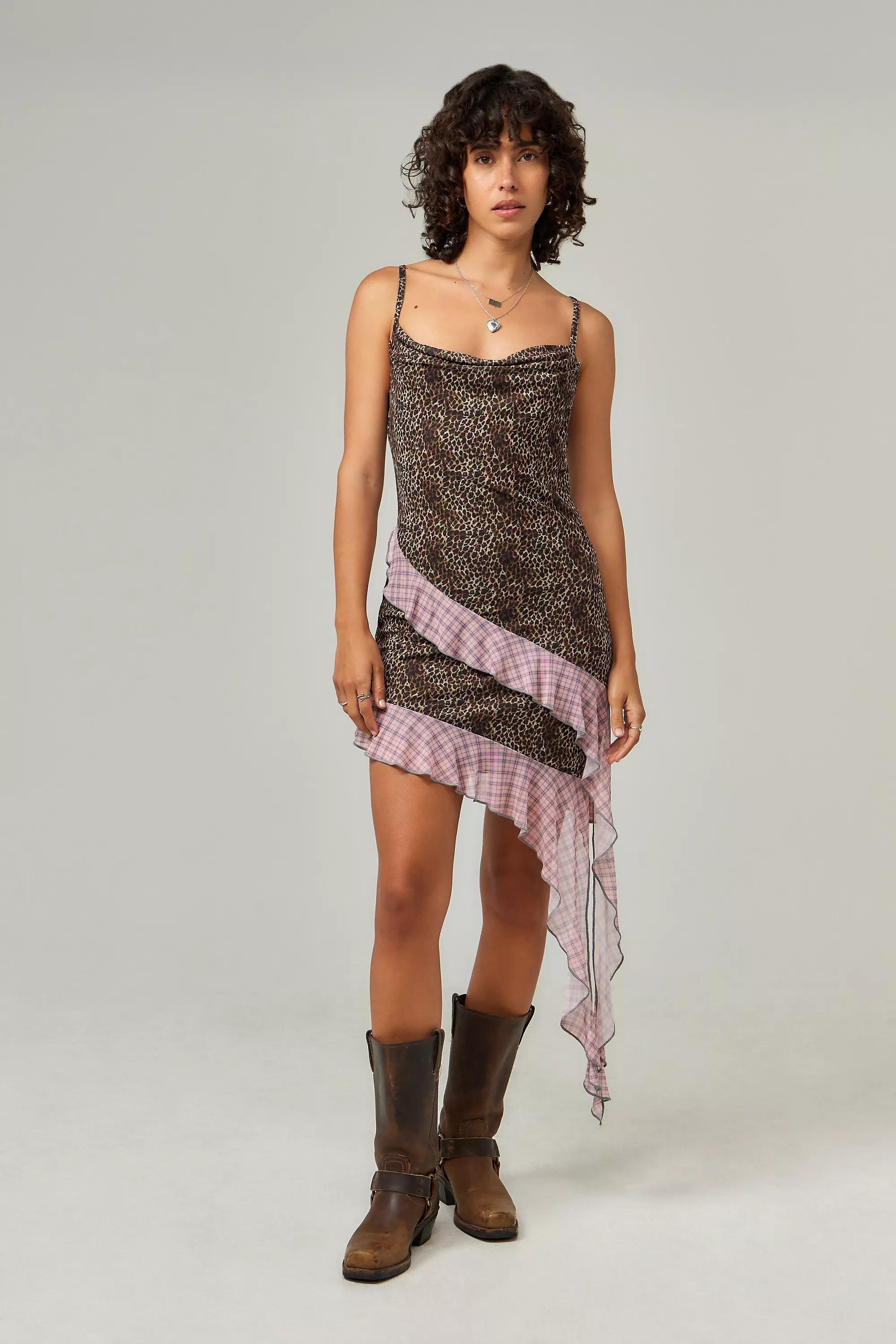 Brown Uo Printed Asymmetric Mini Dress, , large image number 0