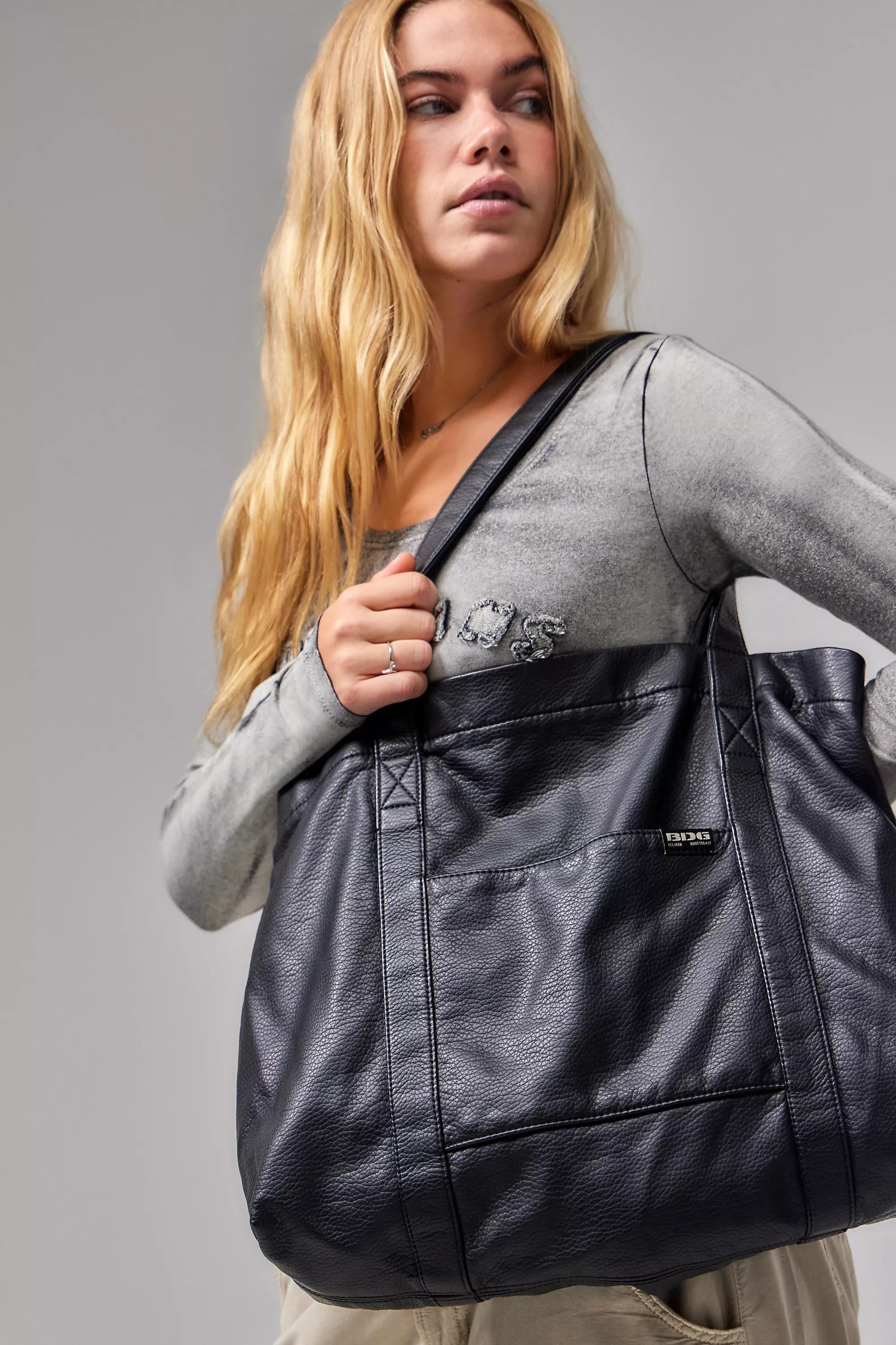 Black Bdg Faux Leather Tote Bag, BLK, large image number 0