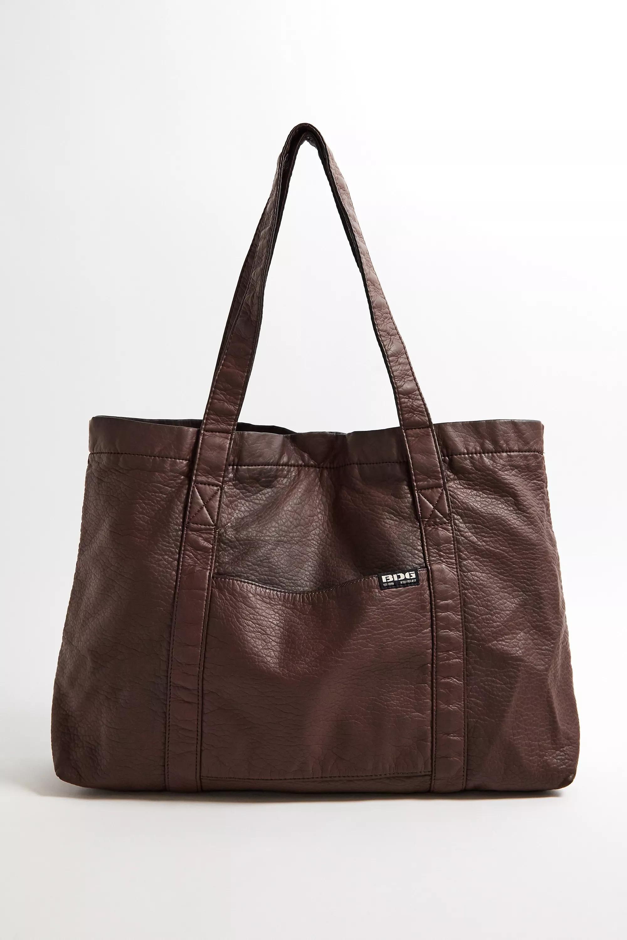 Brown Bdg Faux Leather Tote Bag, BRN, large image number 1