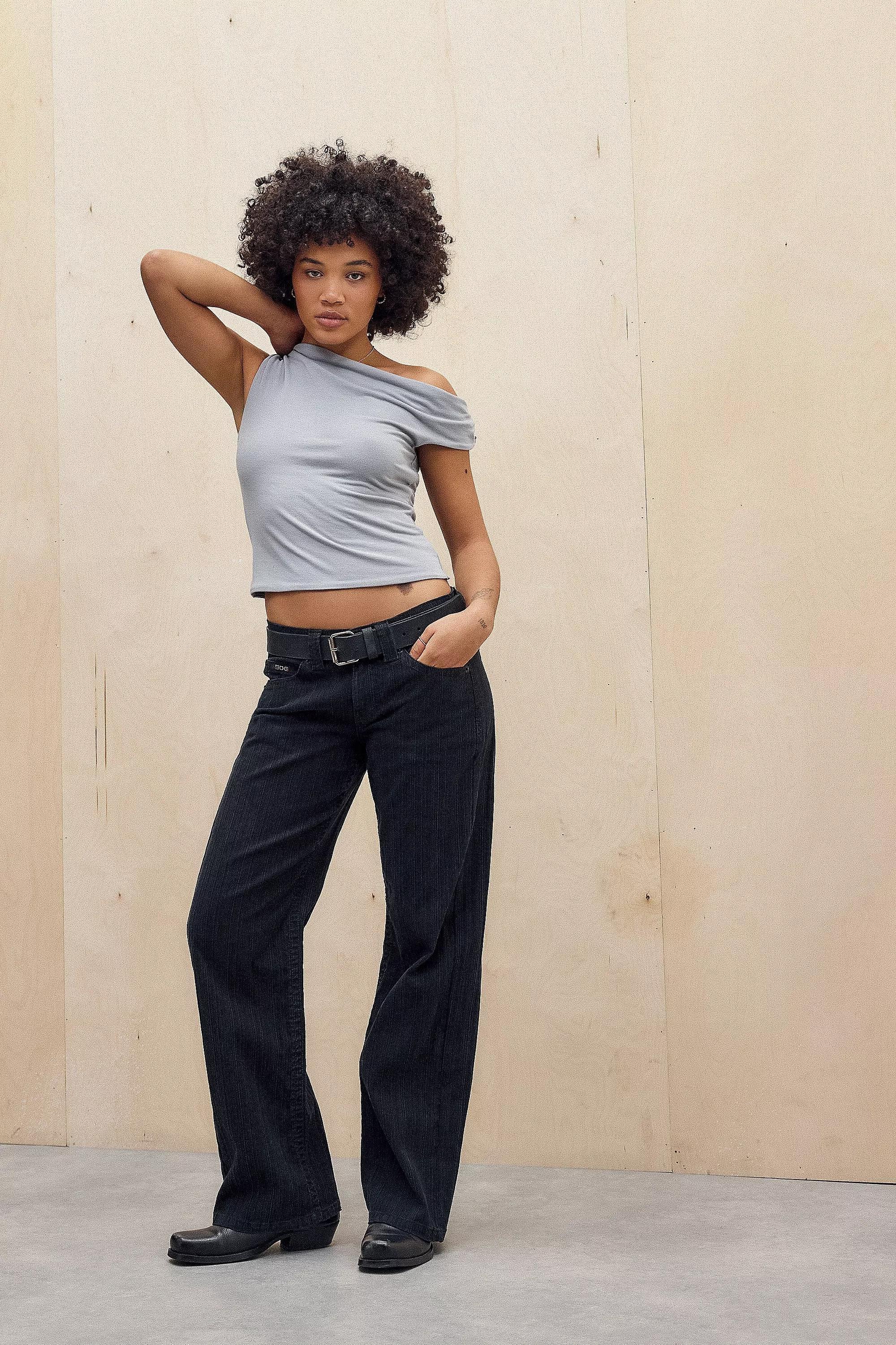 Black Bdg Kayla Textured Stripe Trousers, , large image number 1