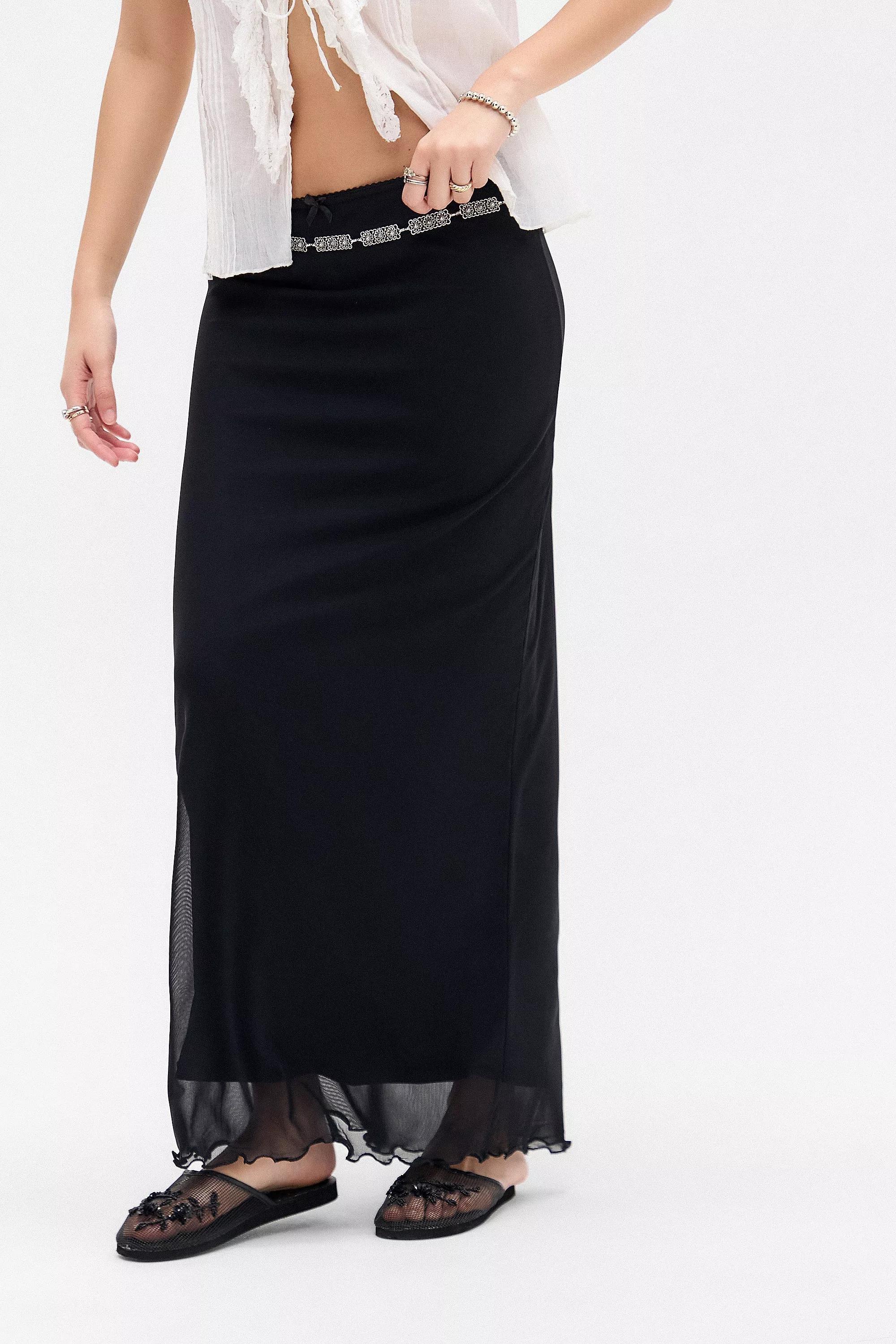 Black Uo Mesh Maxi Skirt, BLK, medium