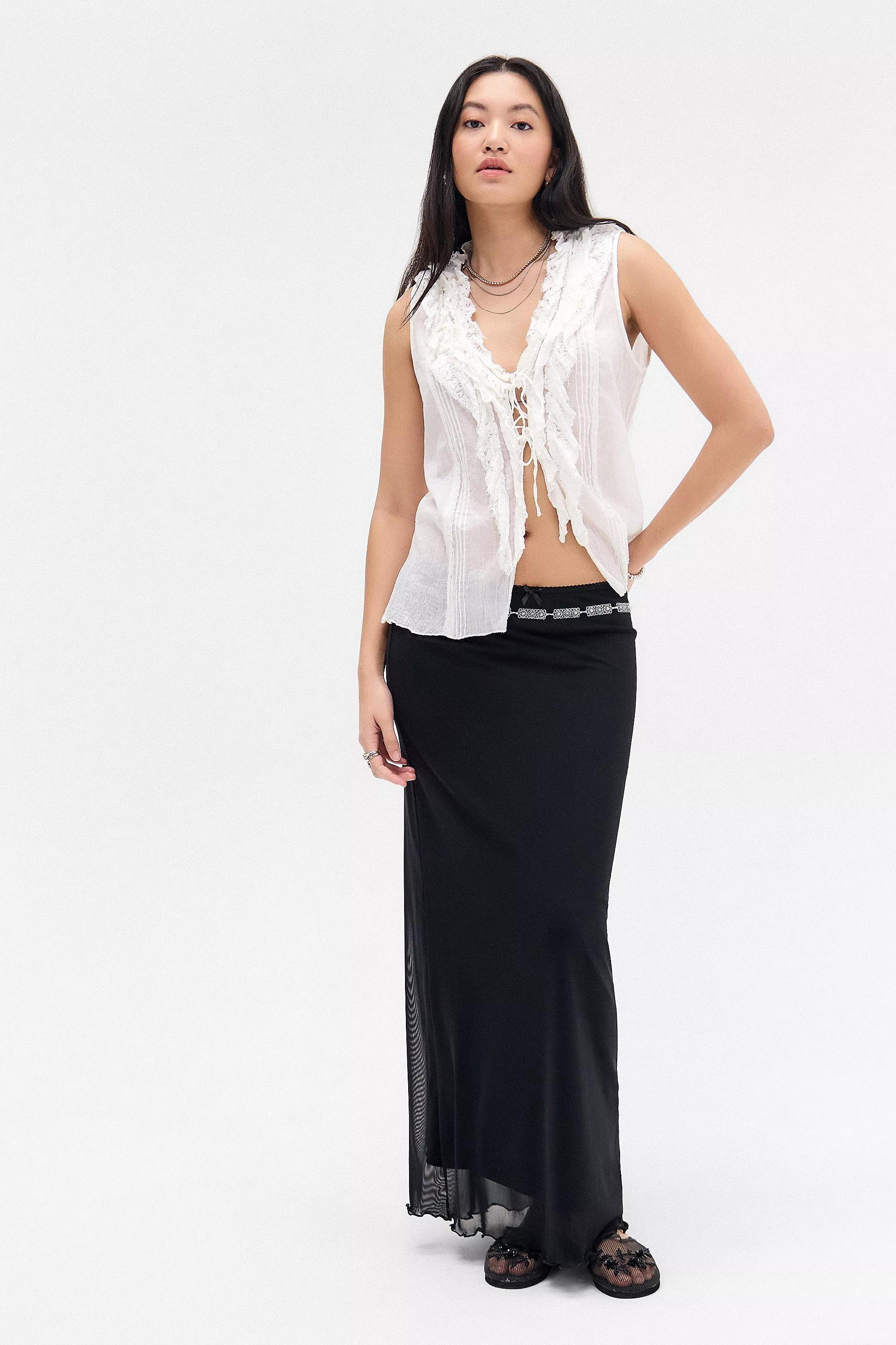 Black Uo Mesh Maxi Skirt, BLK, medium