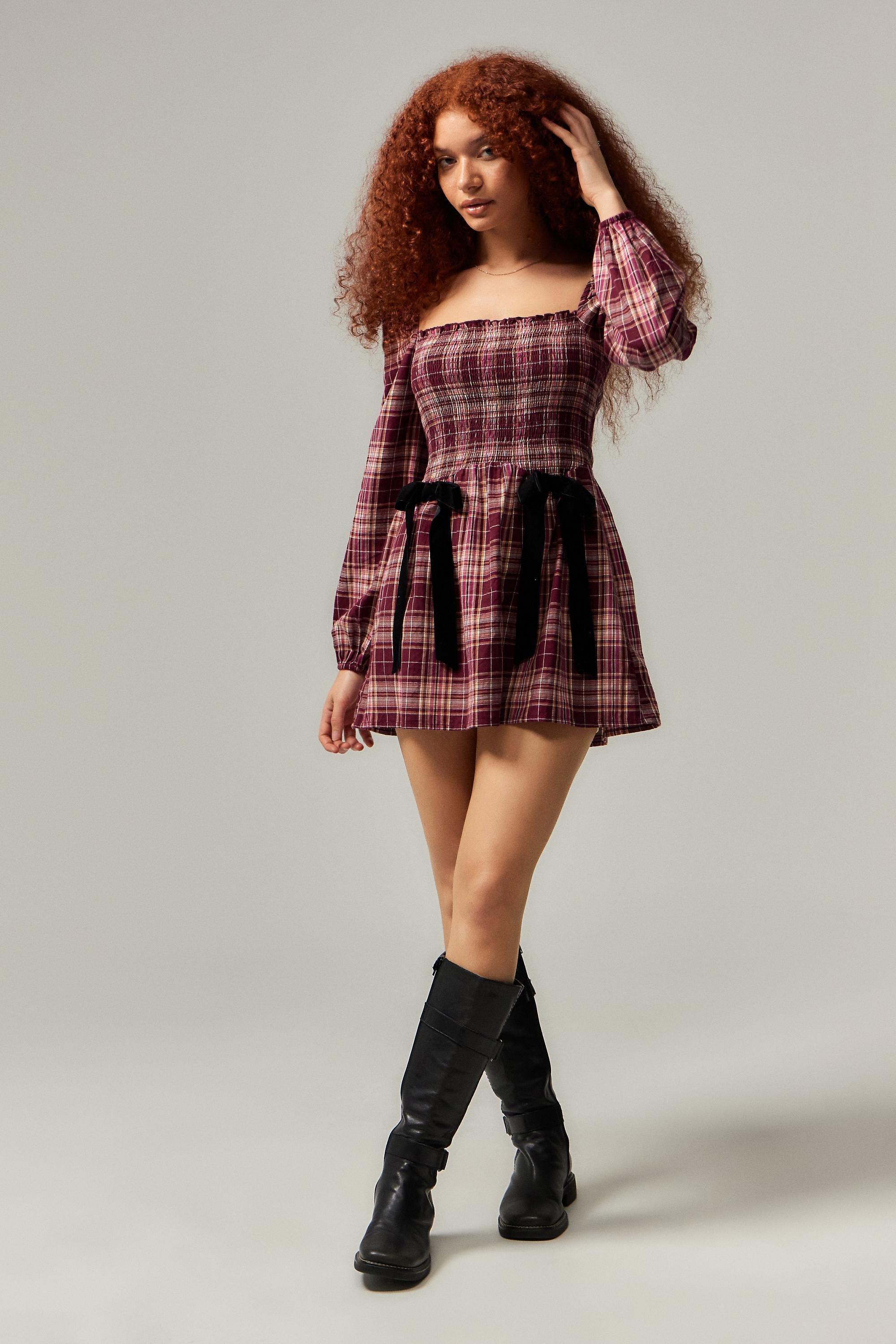 Red Kimchi Blue Checked Mini Dress, , large image number 1
