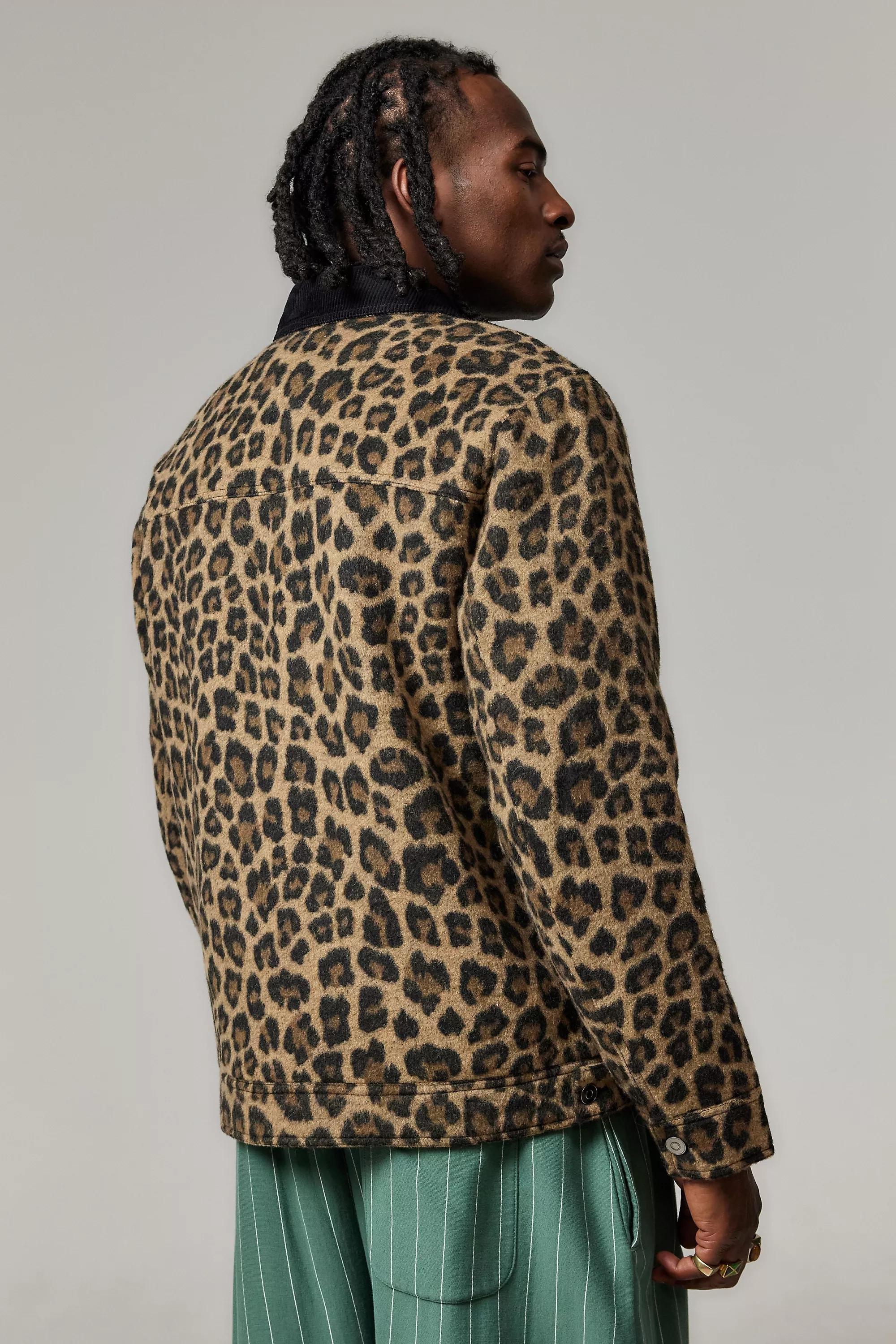 Brown Bdg Alba Leopard Print Zip Through Worker Jacket, , large image number 3