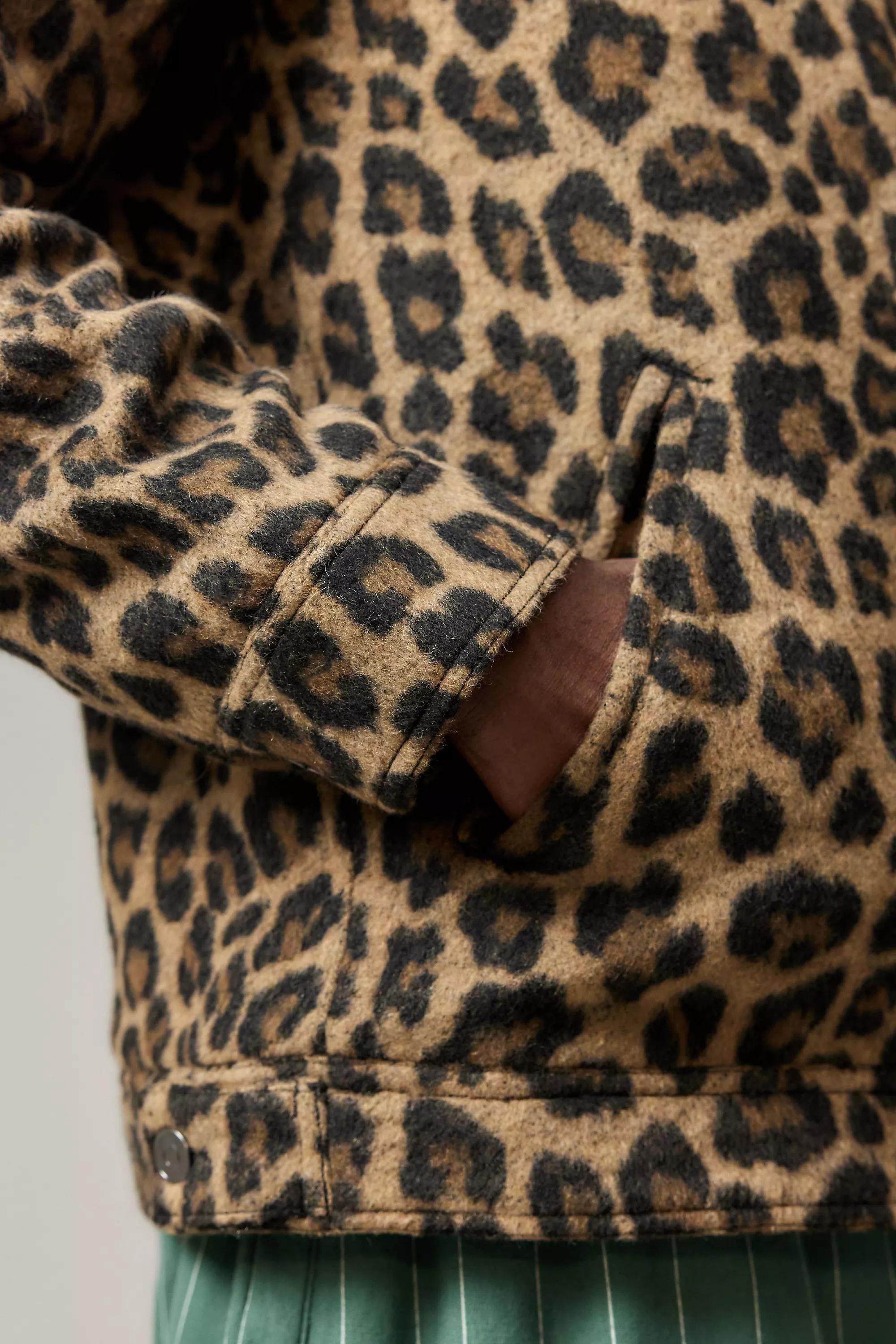 Brown Bdg Alba Leopard Print Zip Through Worker Jacket, , large image number 4