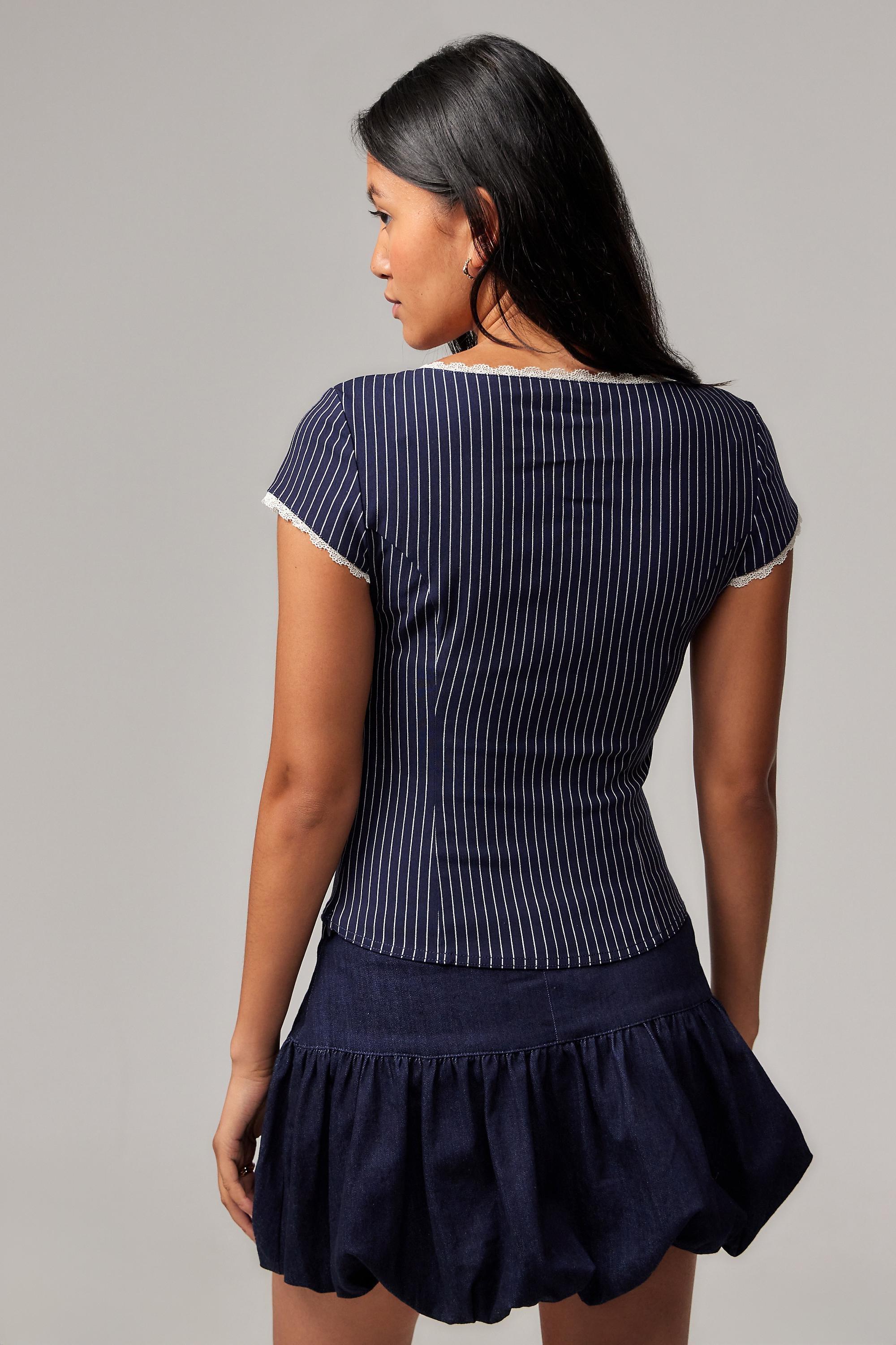Navy Silence+Noise Dylan Scoop Bengaline Top, , large image number 3