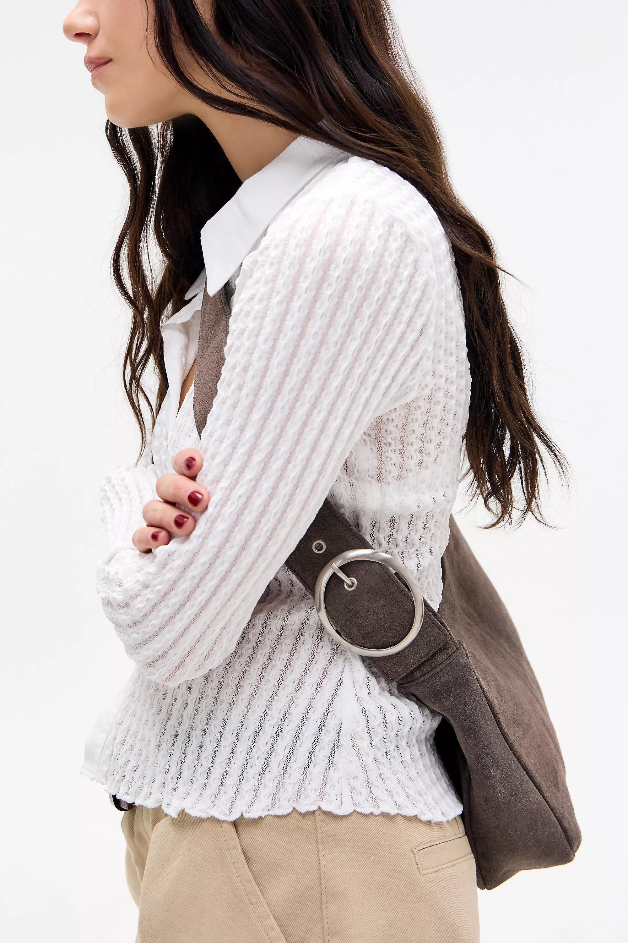 White Uo Square Suede Sling Bag, BRN, large image number 1