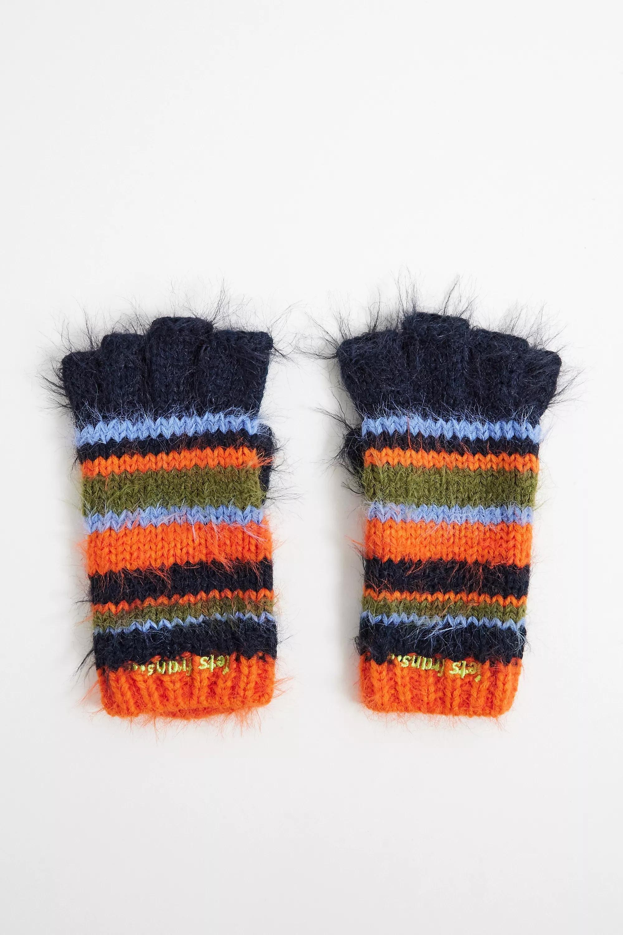 Orange Iets Frans... Stripe Fingerless Gloves, ORANGE, large image number 0