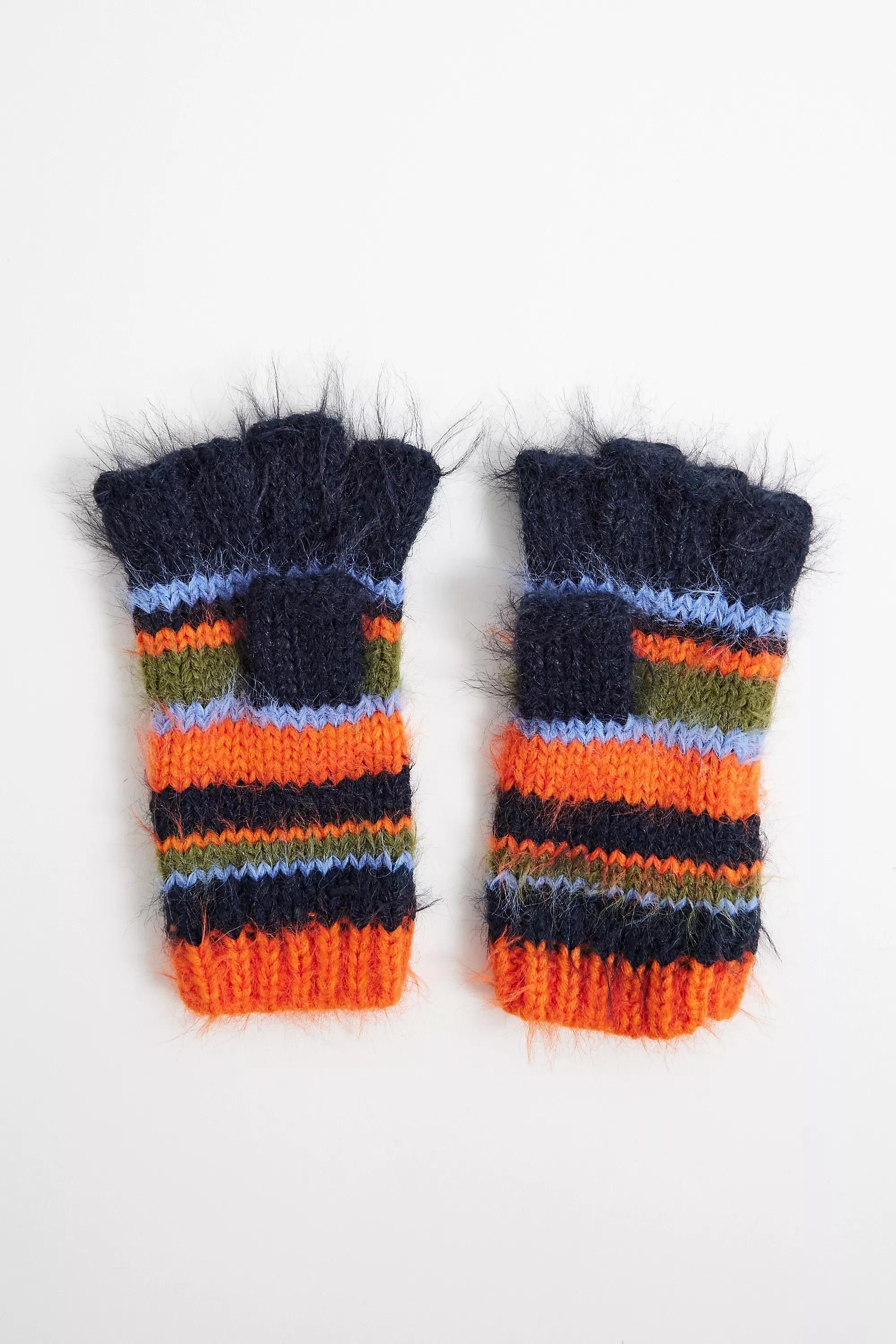 Orange Iets Frans... Stripe Fingerless Gloves, ORANGE, large image number 1