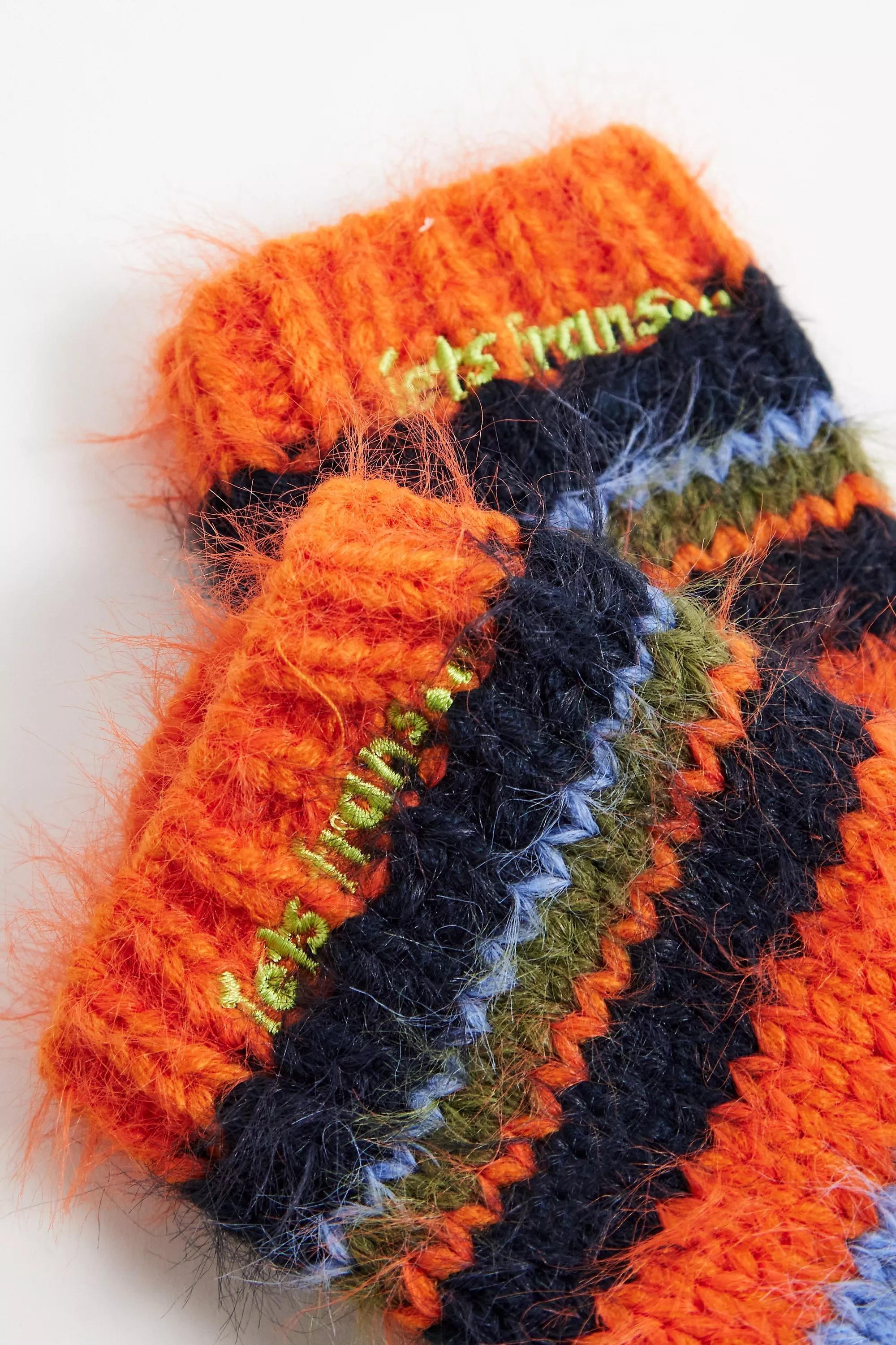 Orange Iets Frans... Stripe Fingerless Gloves, ORANGE, large image number 2